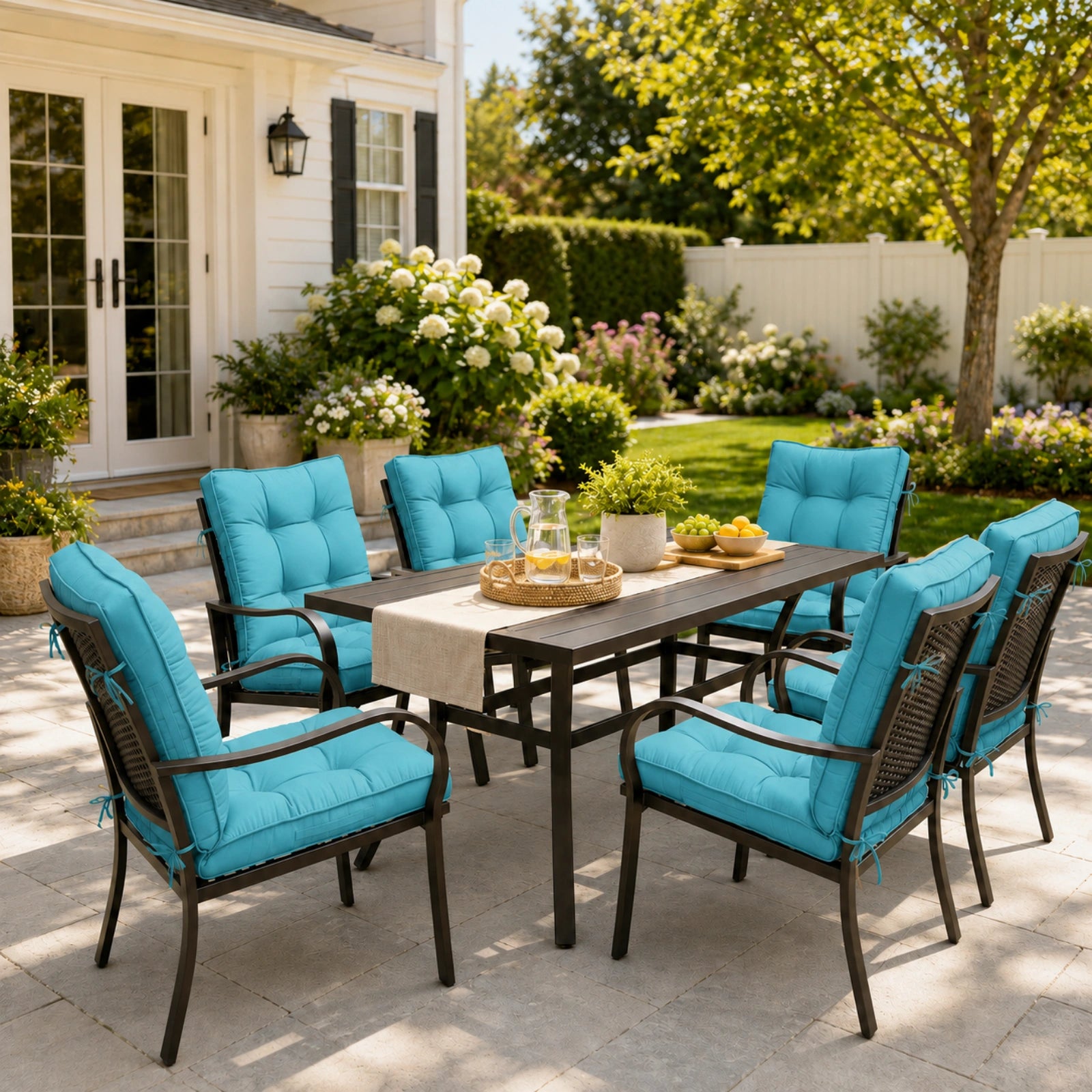 6 Pack Patio High Back Replacement Cushions-Aqua Blue