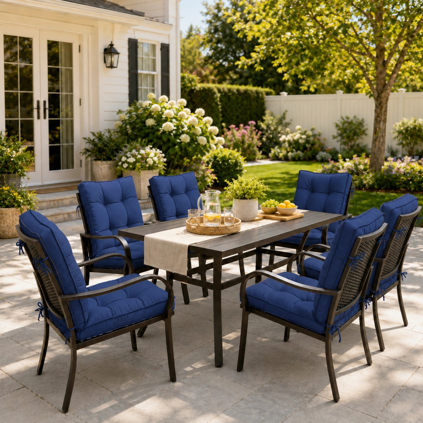 6 Pack Patio High Back Replacement Cushions-Blue