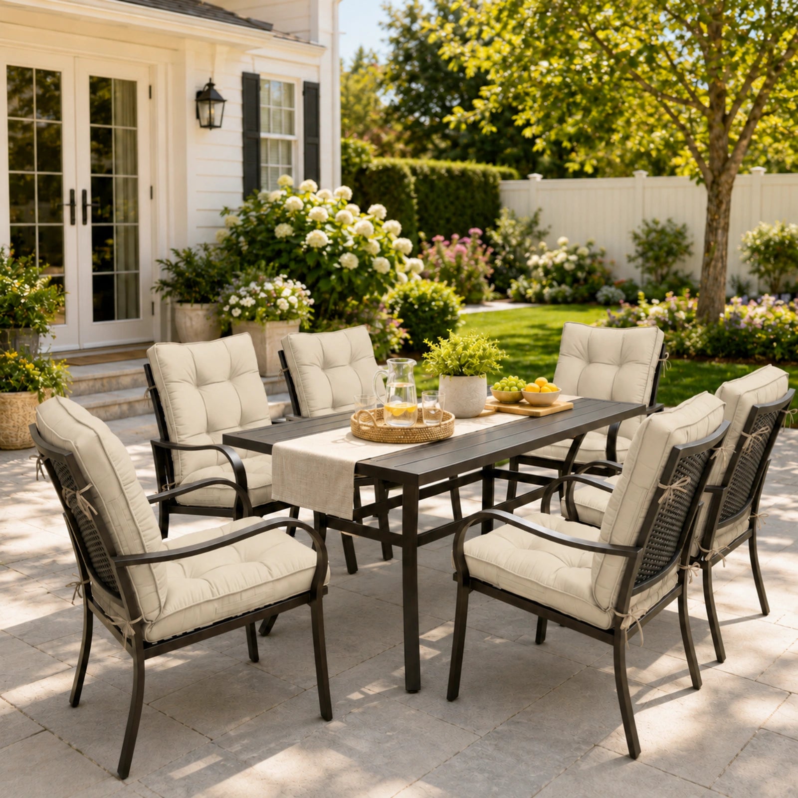 6 Pack Patio High Back Replacement Cushions-Cream