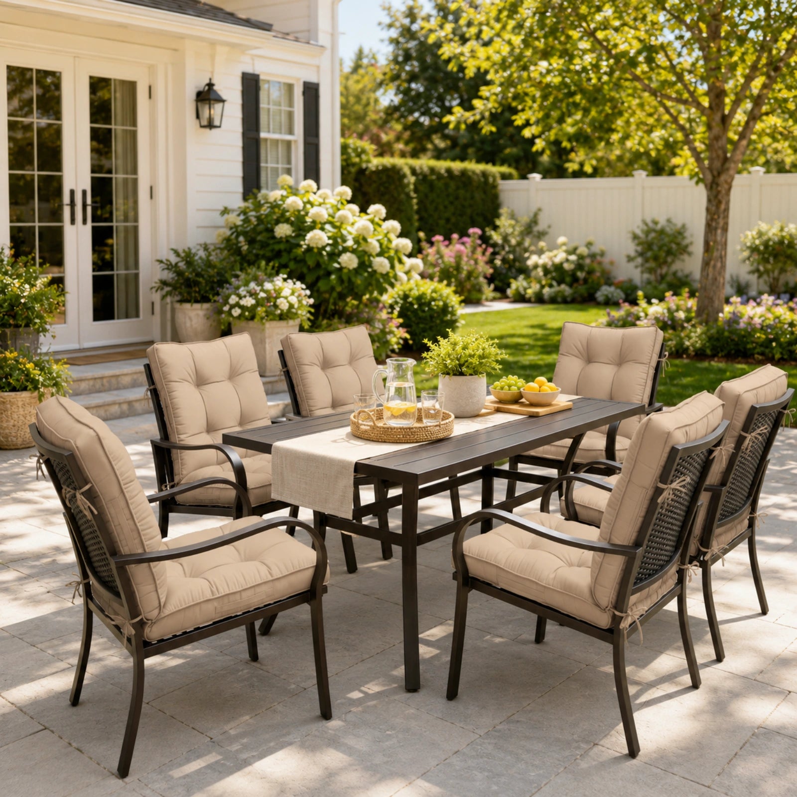 6 Pack Patio High Back Replacement Cushions-Sand