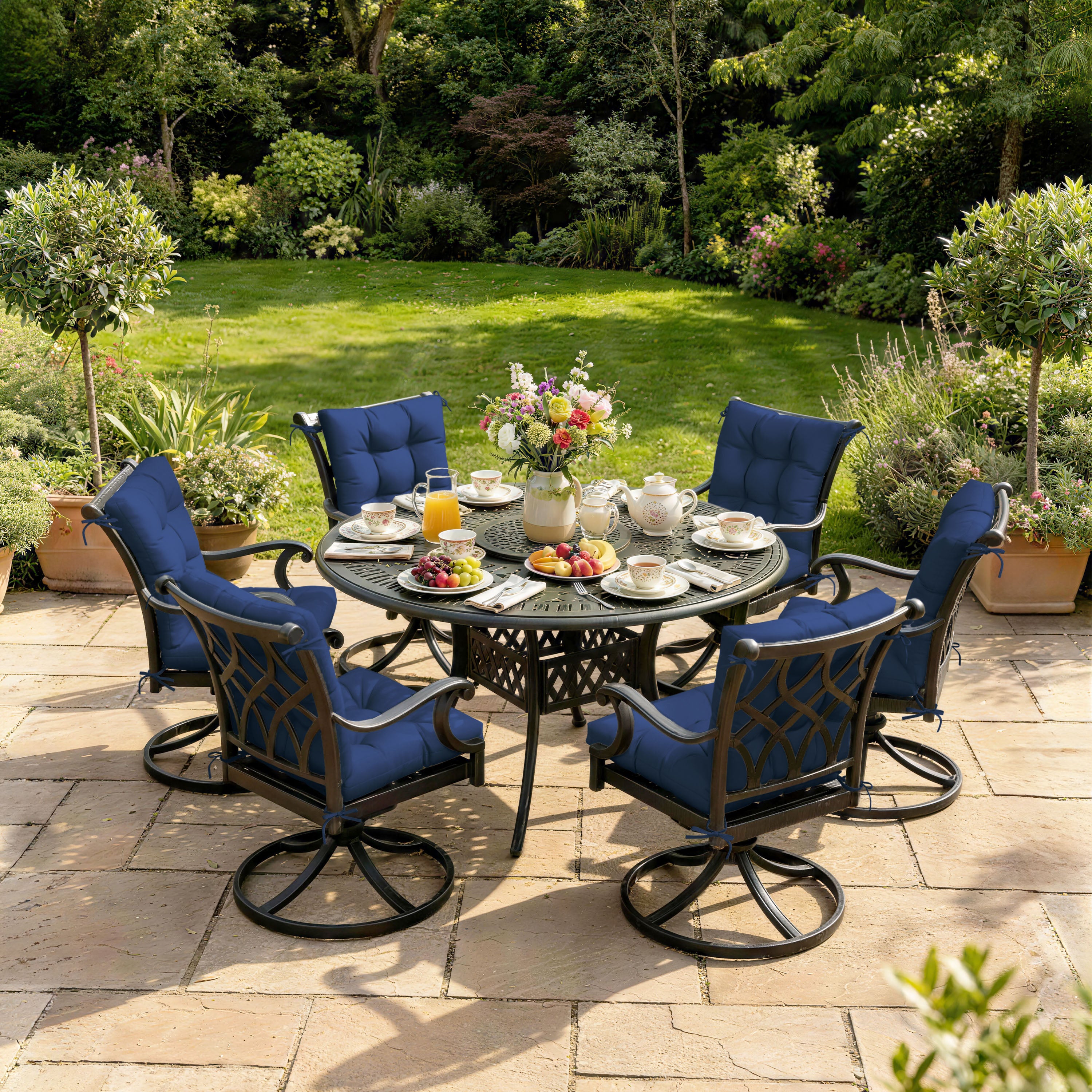 WNP cushion 6 Pack Patio High Back Replacement Cushions Blue 42 x 21 x 5 inch