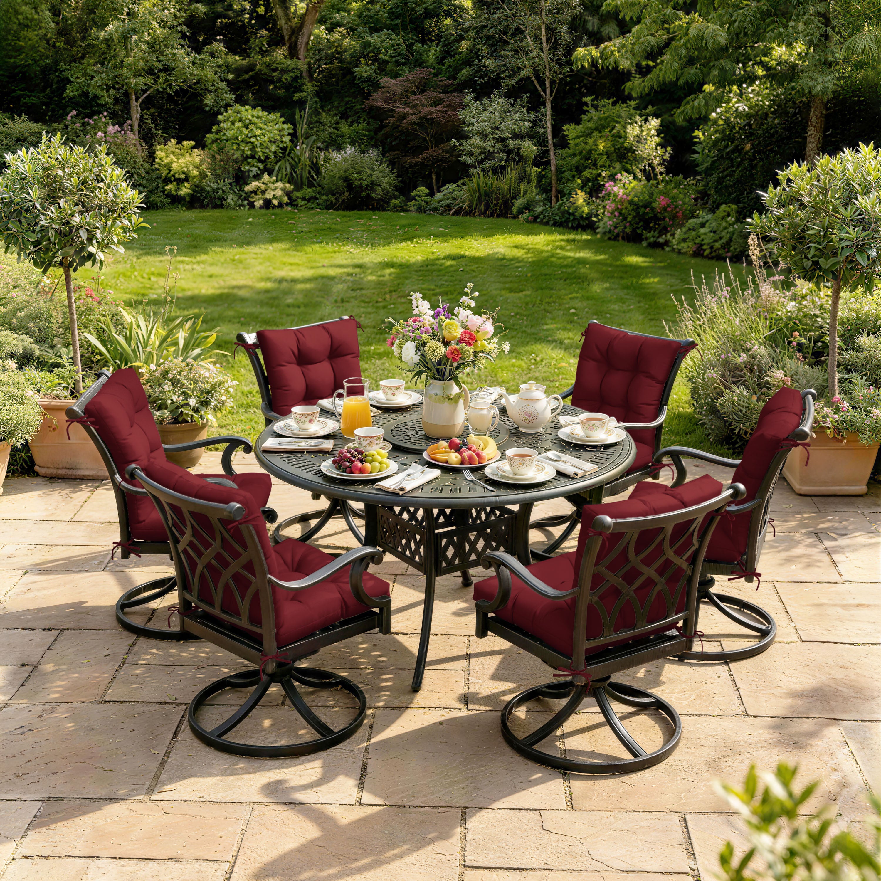 WNP cushion 6 Pack Patio High Back Replacement Cushions Burgundy 42 x 21 x 5 inch