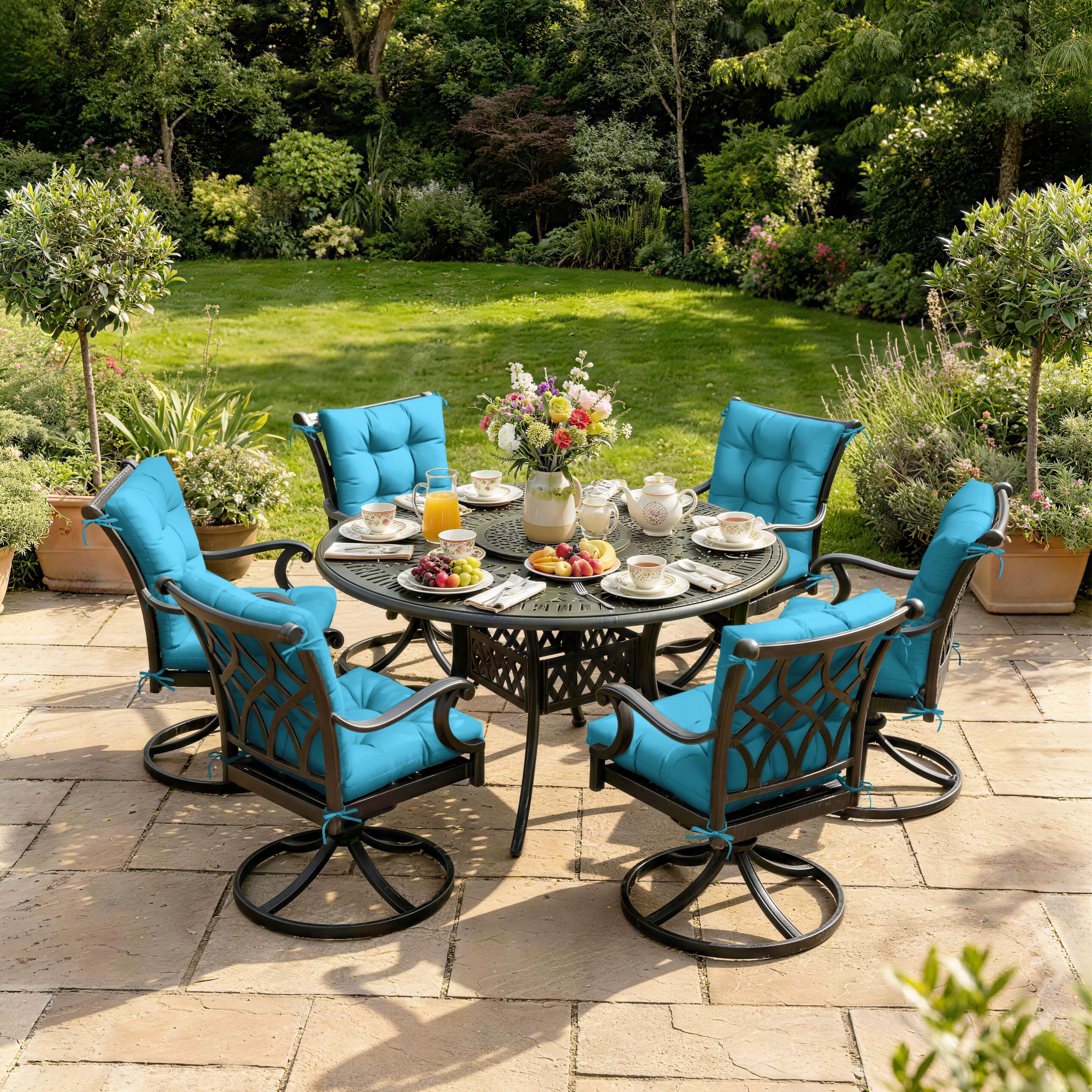 WNP cushion 6 Pack Patio High Back Replacement Cushions Aqua Blue 42 x 21 x 5 inch