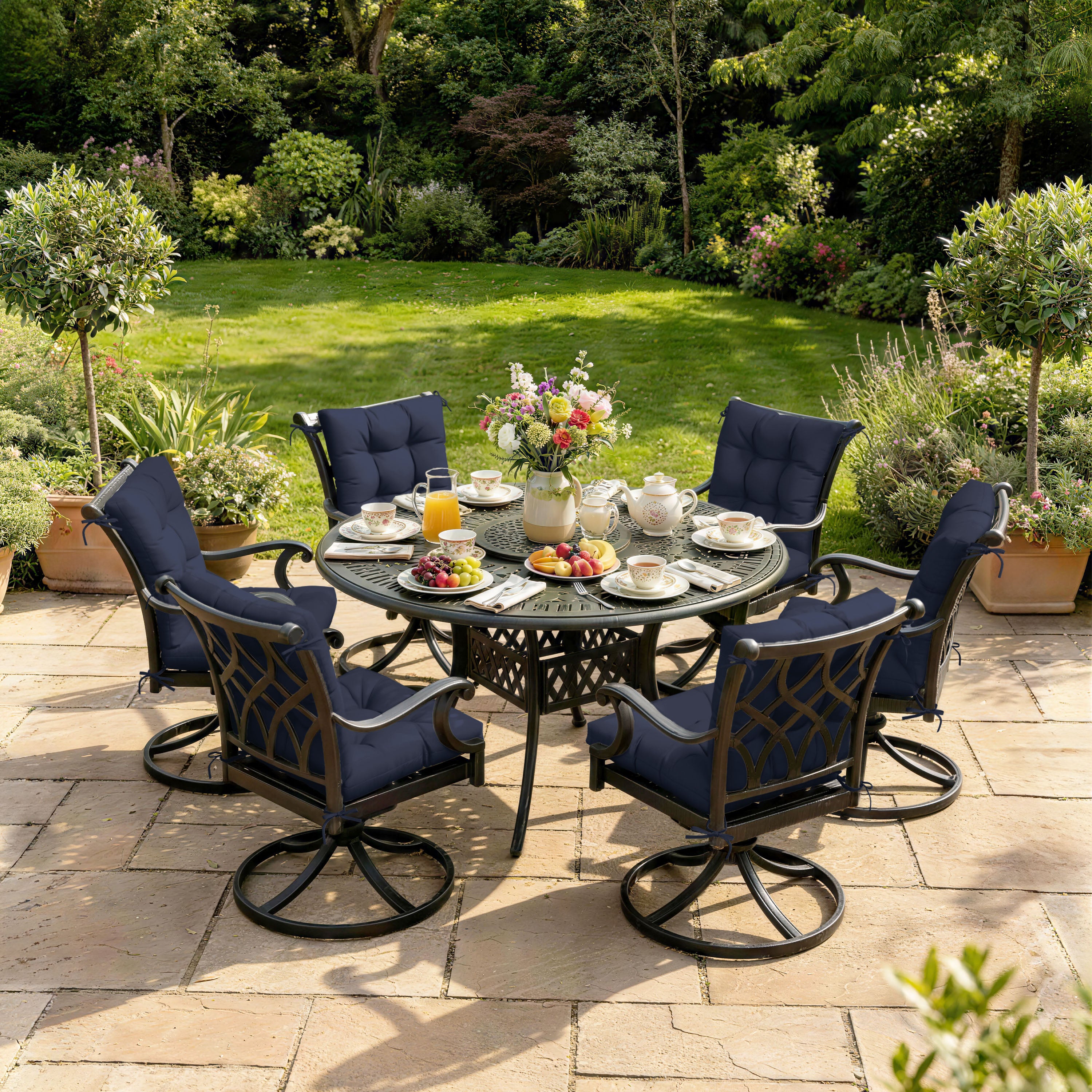 WNP cushion 6 Pack Patio High Back Replacement Cushions Navy 42 x 21 x 5 inch