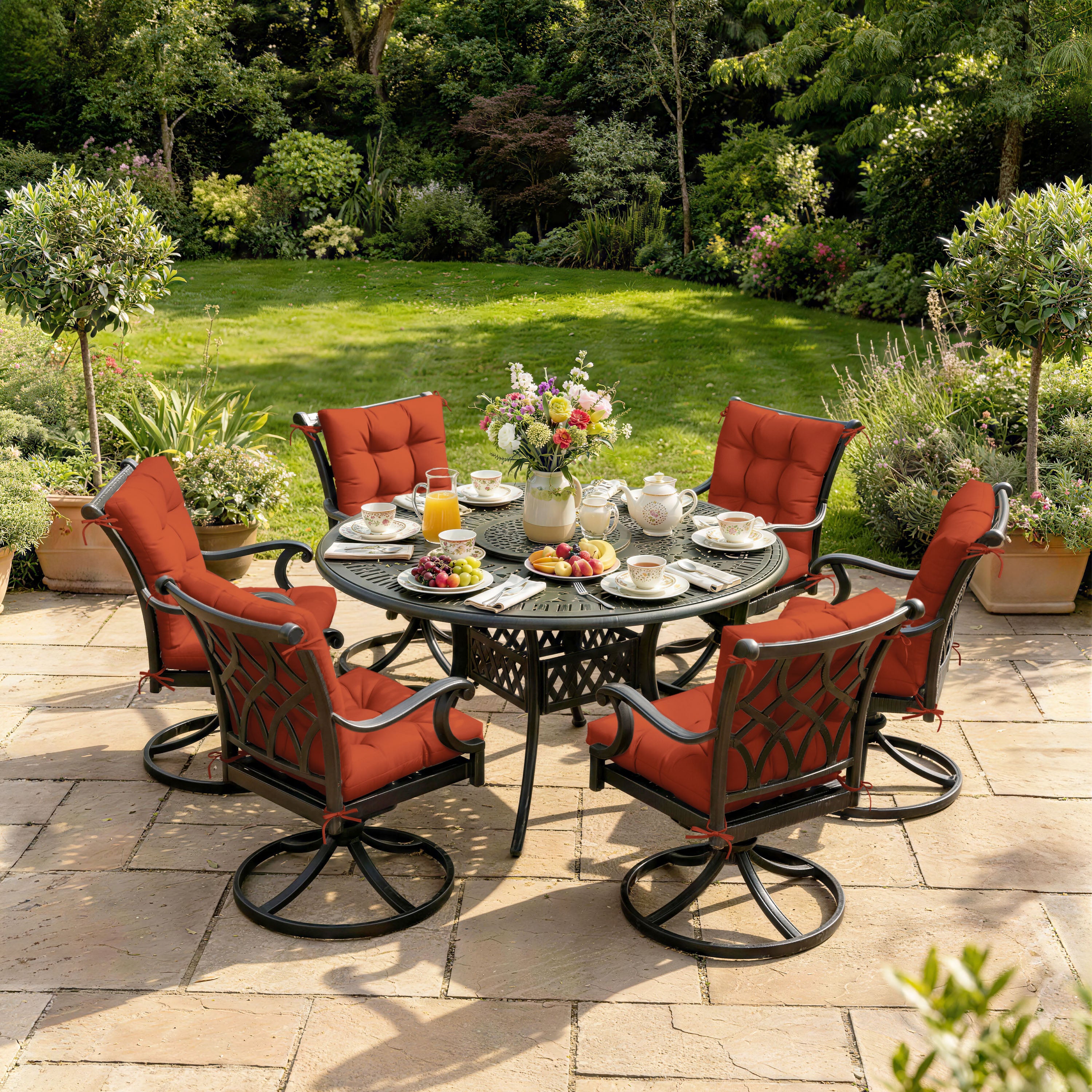 WNP cushion 6 Pack Patio High Back Replacement Cushions Orange Red 42 x 21 x 5 inch