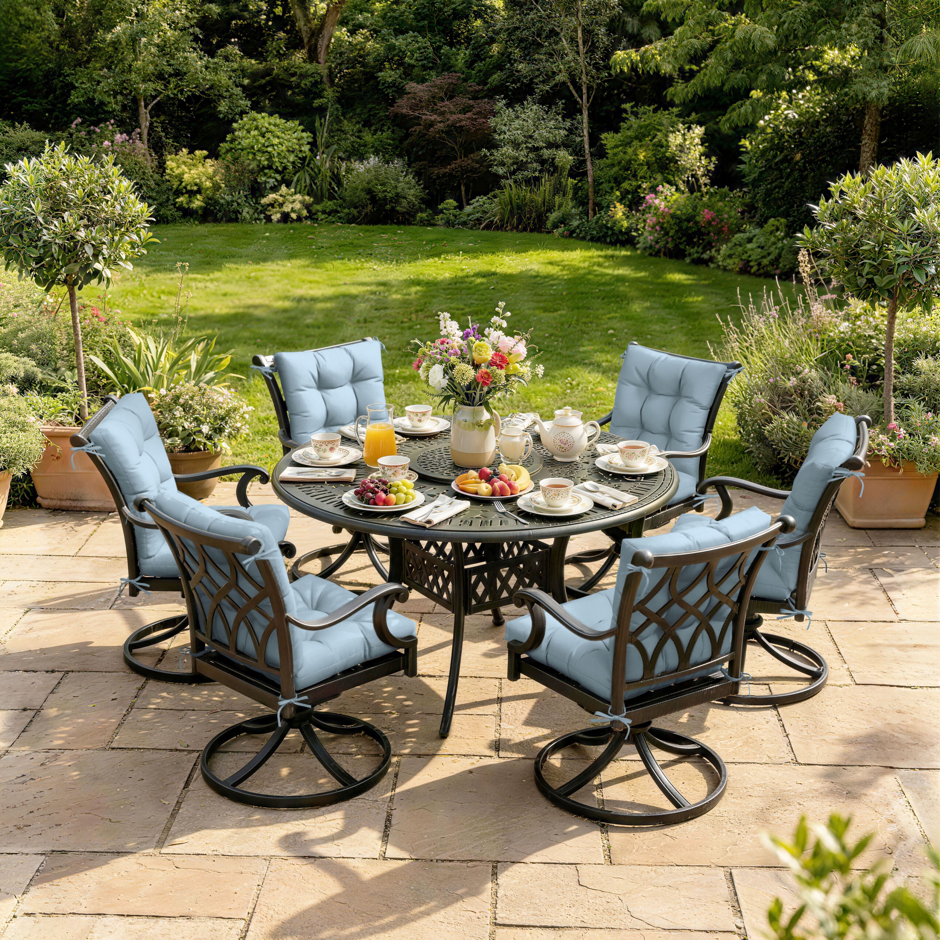 WNP cushion 6 Pack Patio High Back Replacement Cushions Sky Blue 42 x 21 x 5 inch