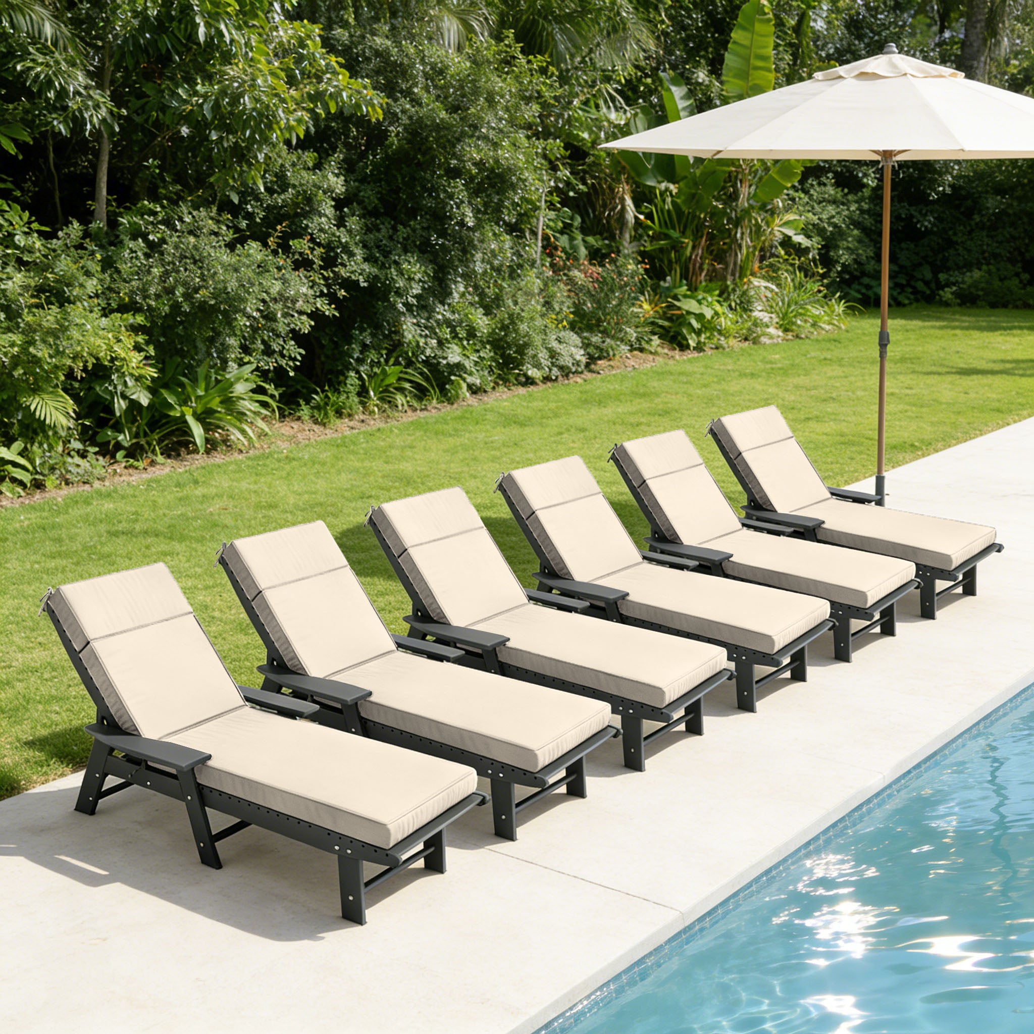 6 Pack Outdoor Chaise Lounge Cushions Cream