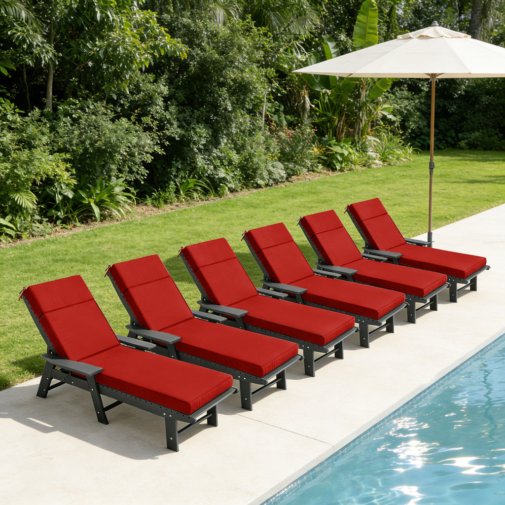 6 Pack Outdoor Chaise Lounge Cushions Red