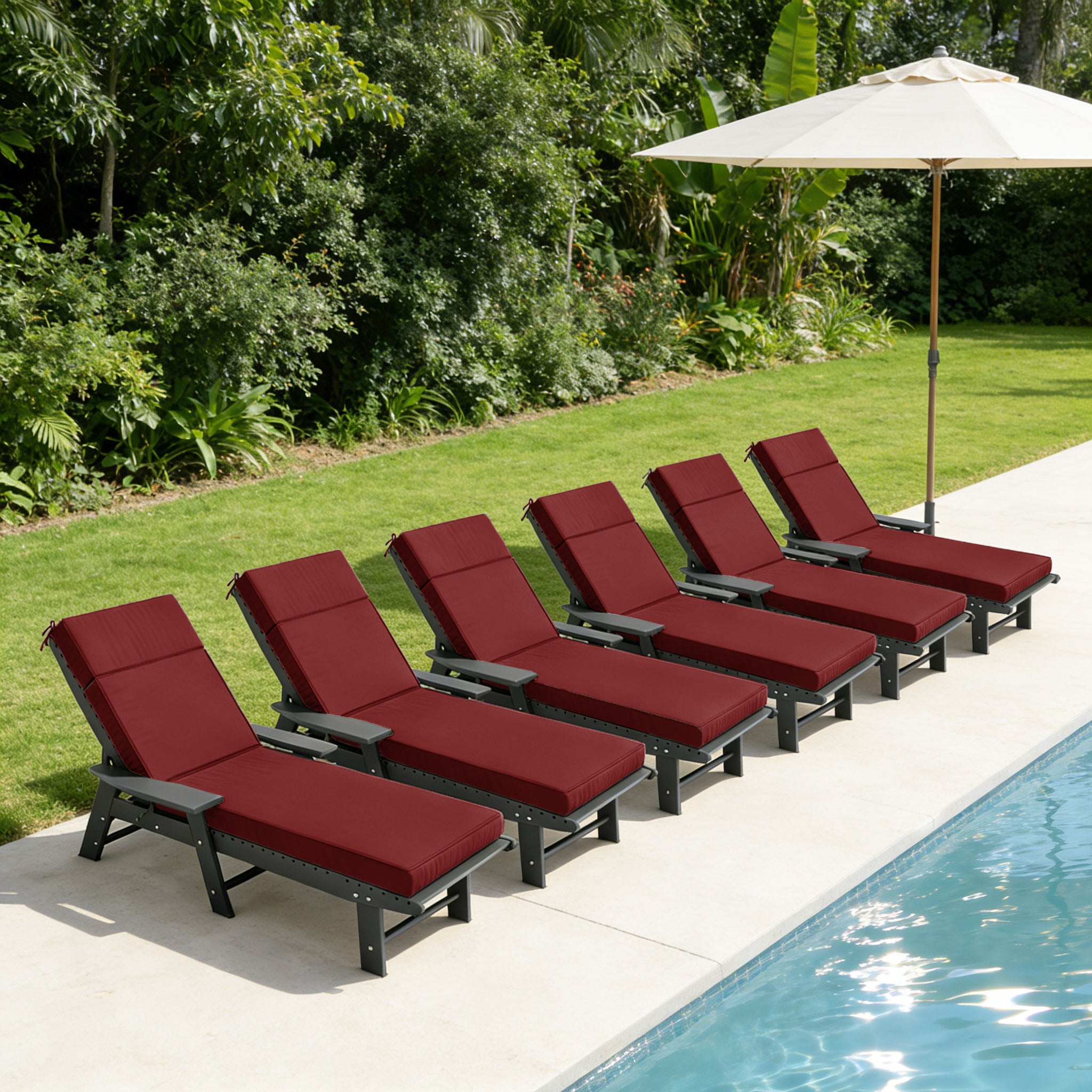 6 Pack Outdoor Chaise Lounge Cushions Burgundy