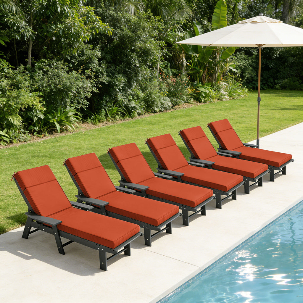 6 Pack Outdoor Chaise Lounge Cushions Orange Red