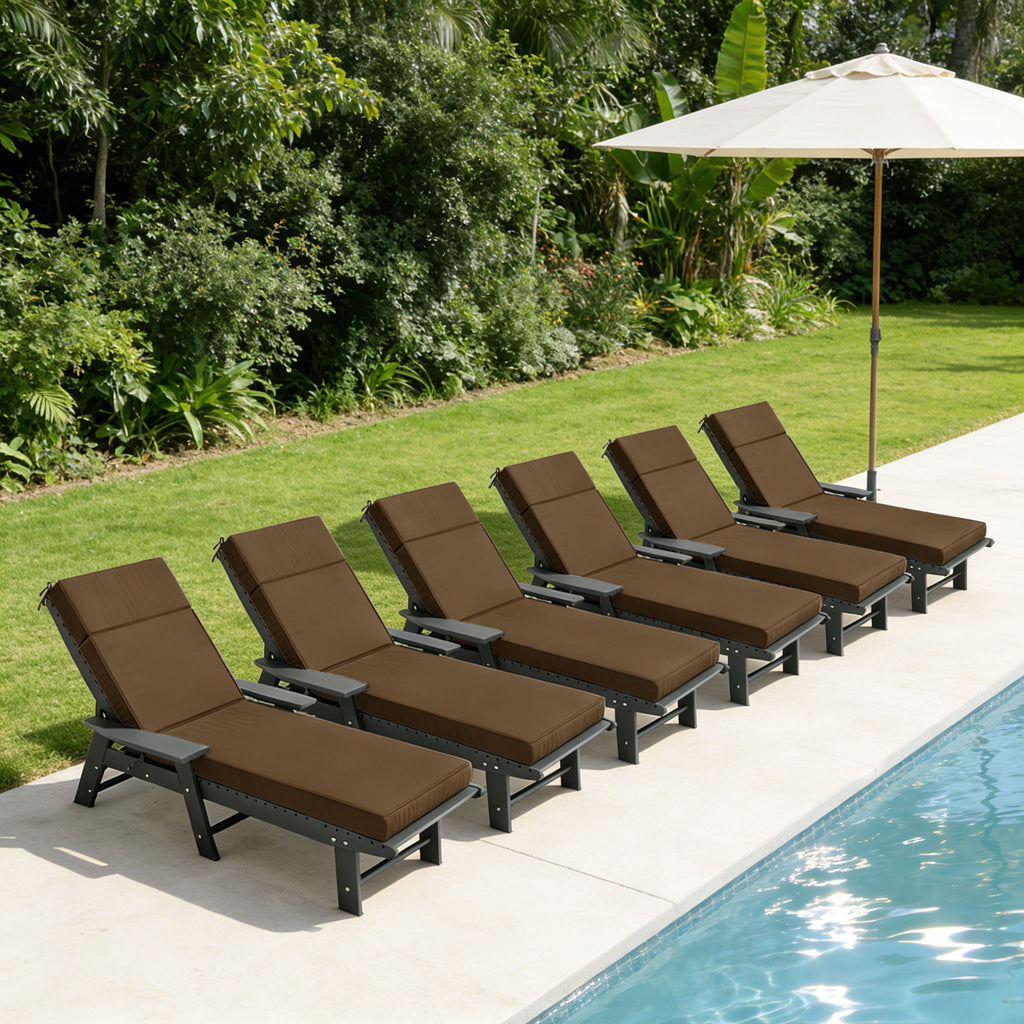 6 Pack Outdoor Chaise Lounge Cushions Brown