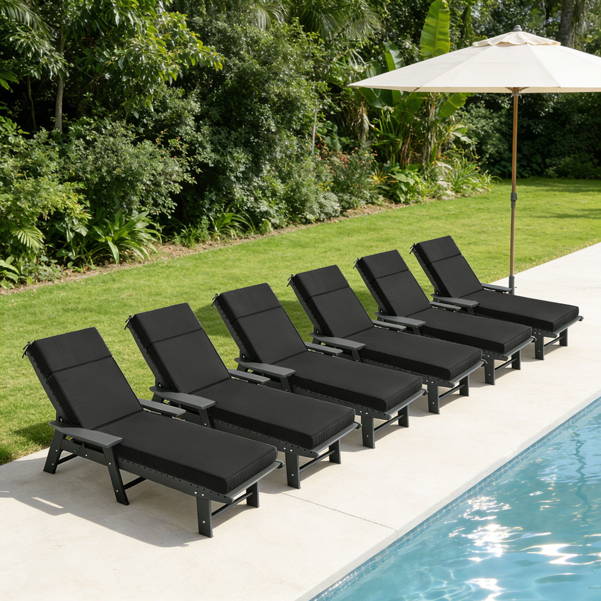 6 Pack Outdoor Chaise Lounge Cushions Black