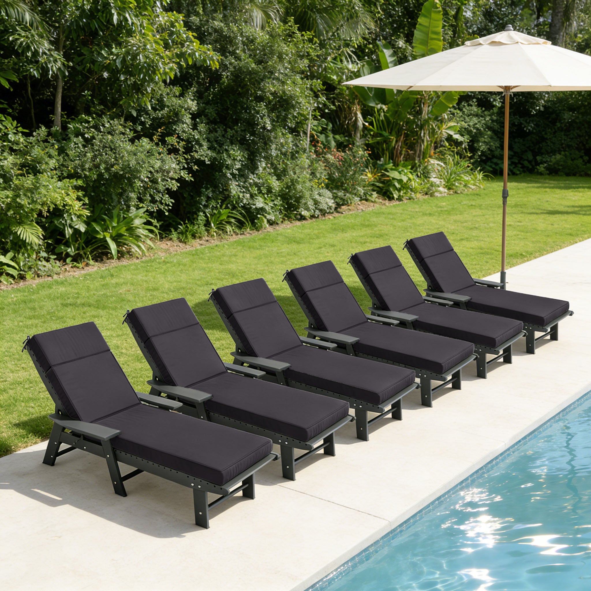 6 Pack Outdoor Chaise Lounge Cushions Charcoal
