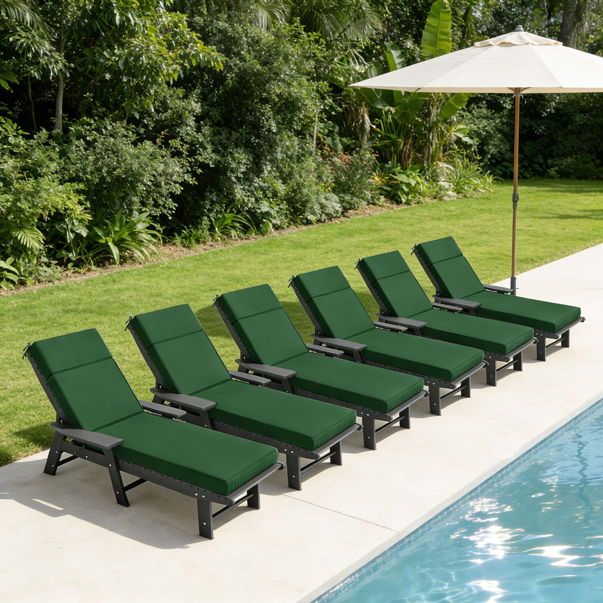 6 Pack Outdoor Chaise Lounge Cushions Olive Green