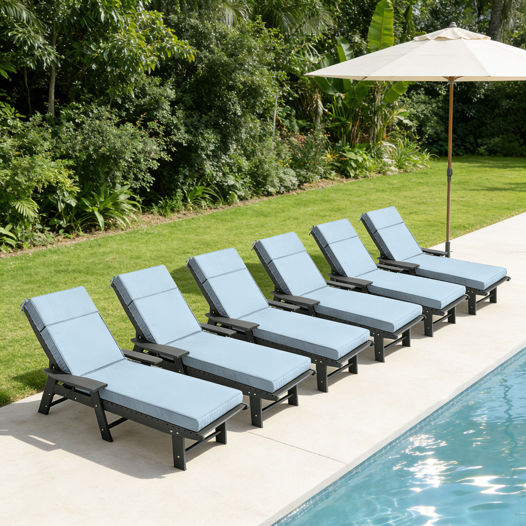 6 Pack Outdoor Chaise Lounge Cushions Sky Blue