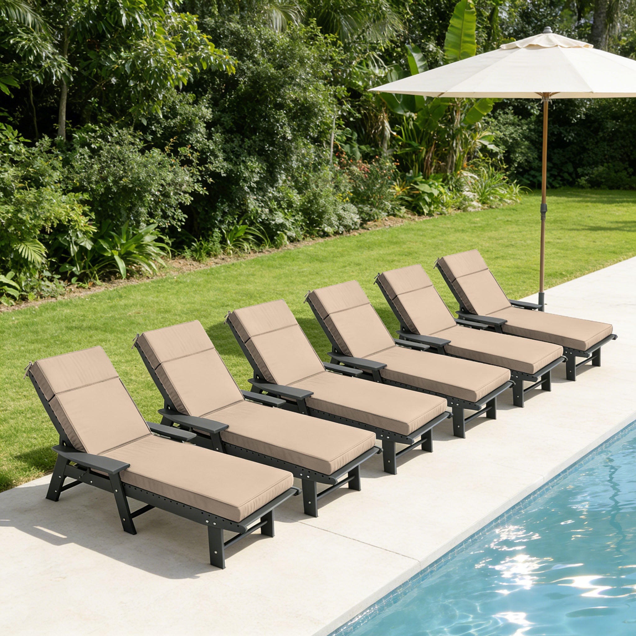 6 Pack Outdoor Chaise Lounge Cushions Sand
