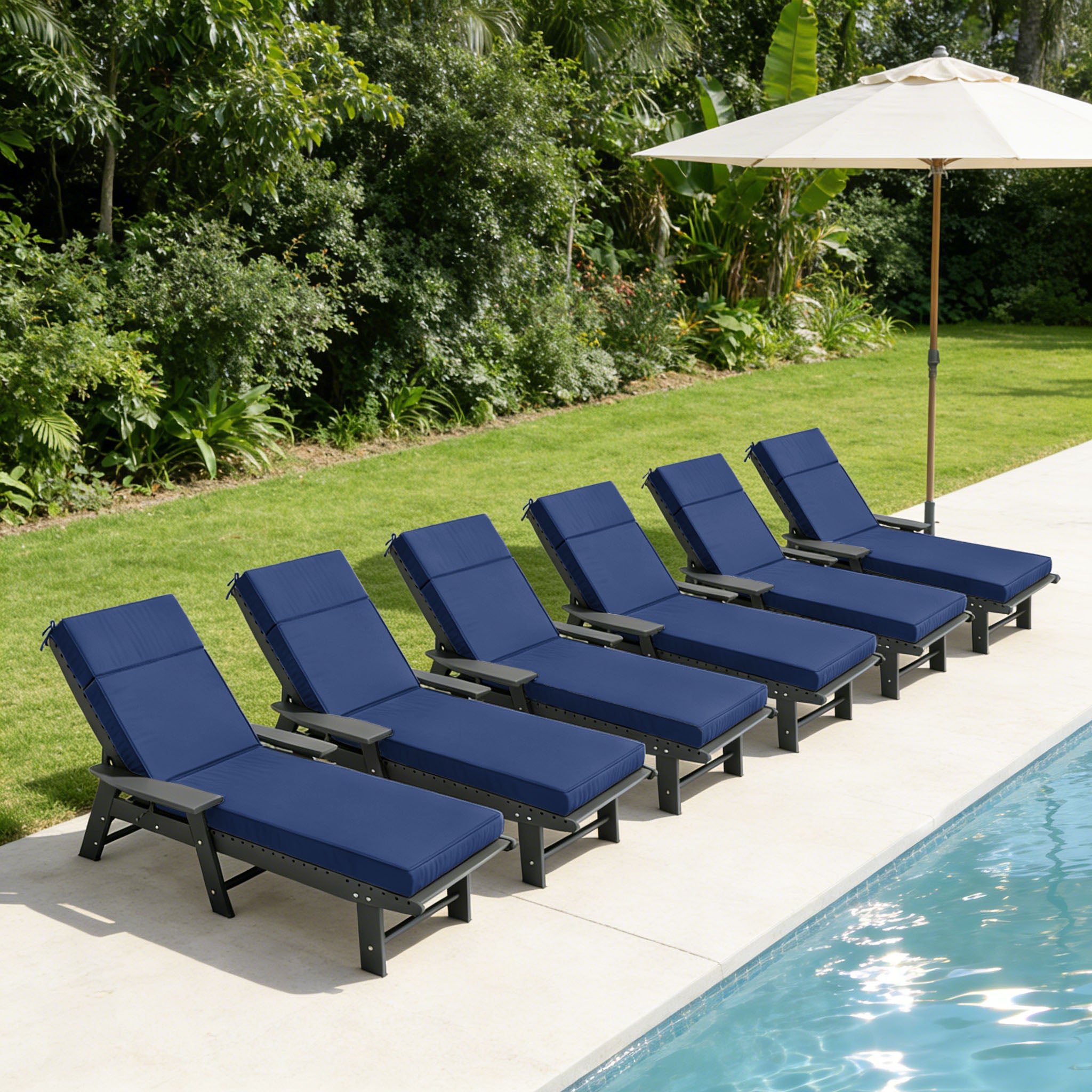 6 Pack Outdoor Chaise Lounge Cushions Blue