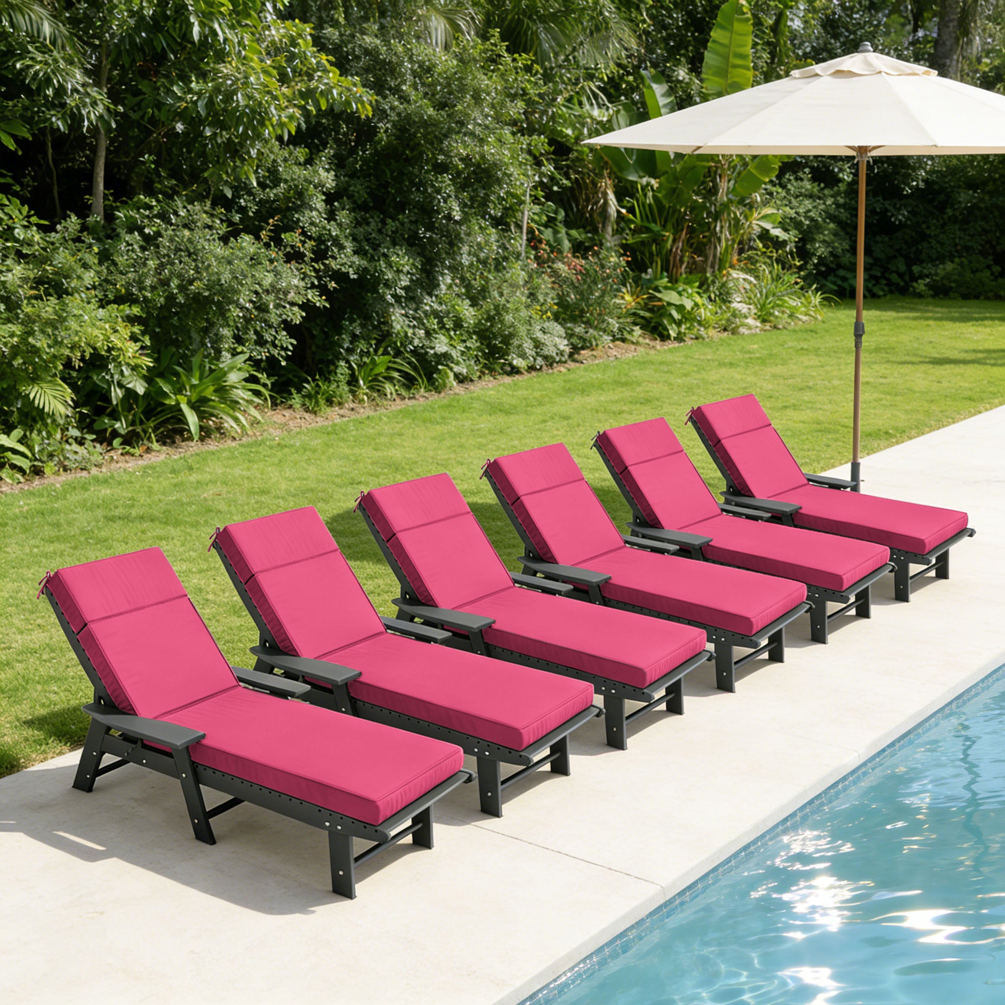 6 Pack Outdoor Chaise Lounge Cushions Pink