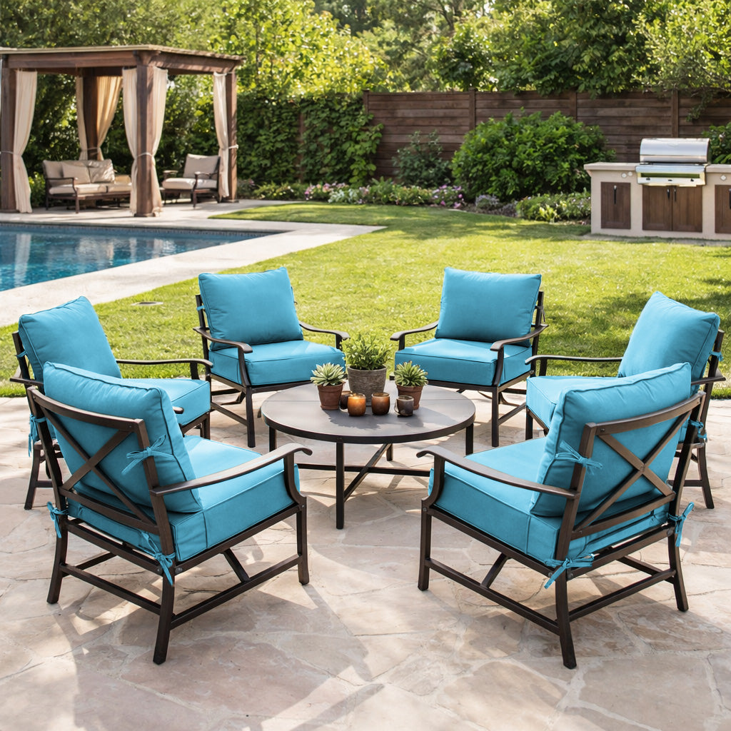 6 Pack Outdoor Deep Seat Cushion Pillow Set Aqua Blue