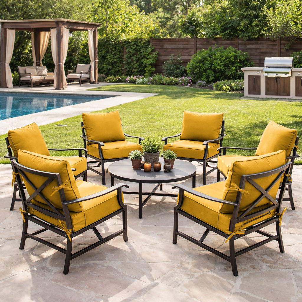 6 Pack Outdoor Deep Seat Cushion Pillow Set Yellow