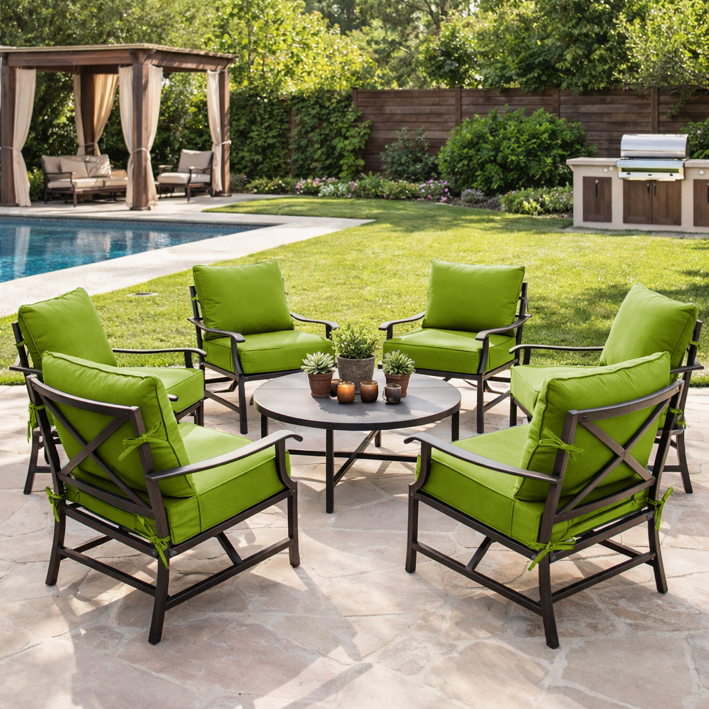 6 Pack Outdoor Deep Seat Cushion Pillow Set Grass Green