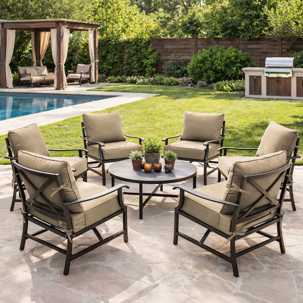 6 Pack Outdoor Deep Seat Cushion Pillow Set Sand