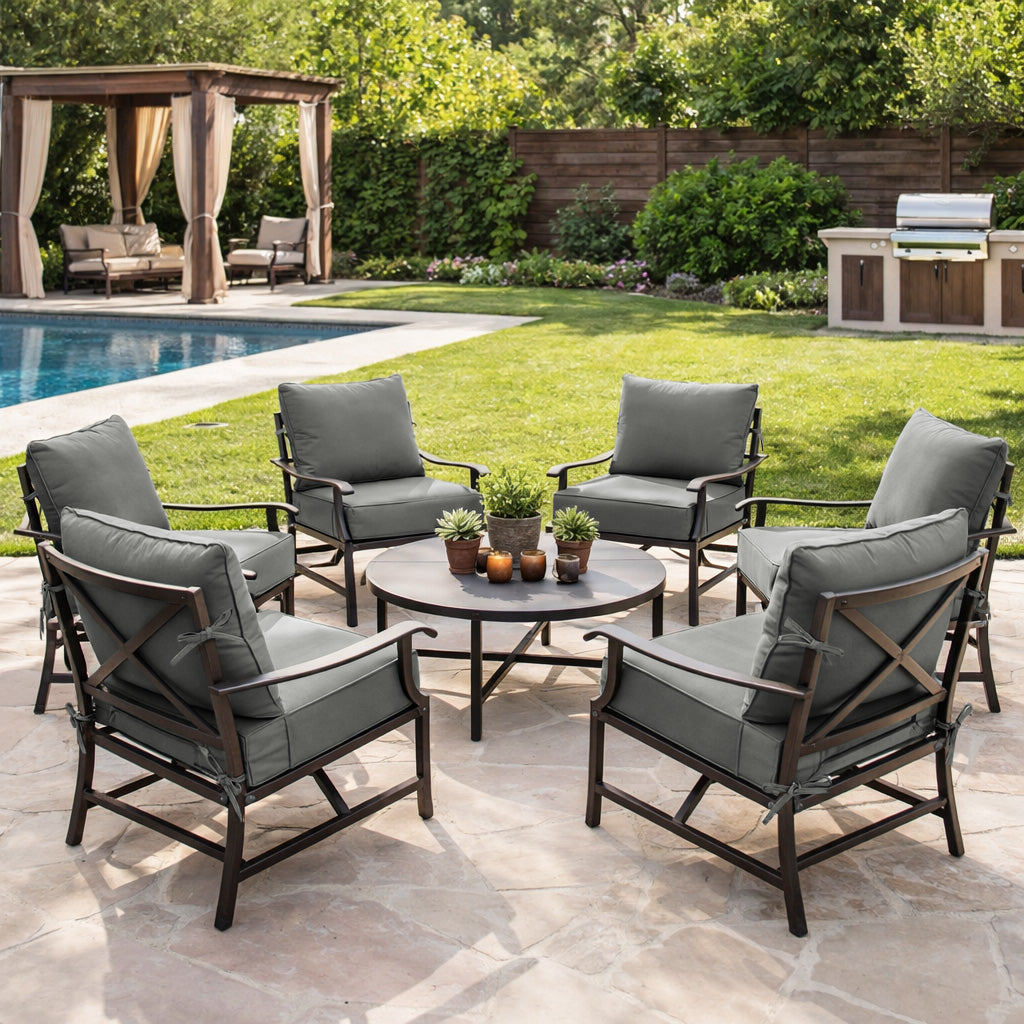 6 Pack Outdoor Deep Seat Cushion Pillow Set Light Gray