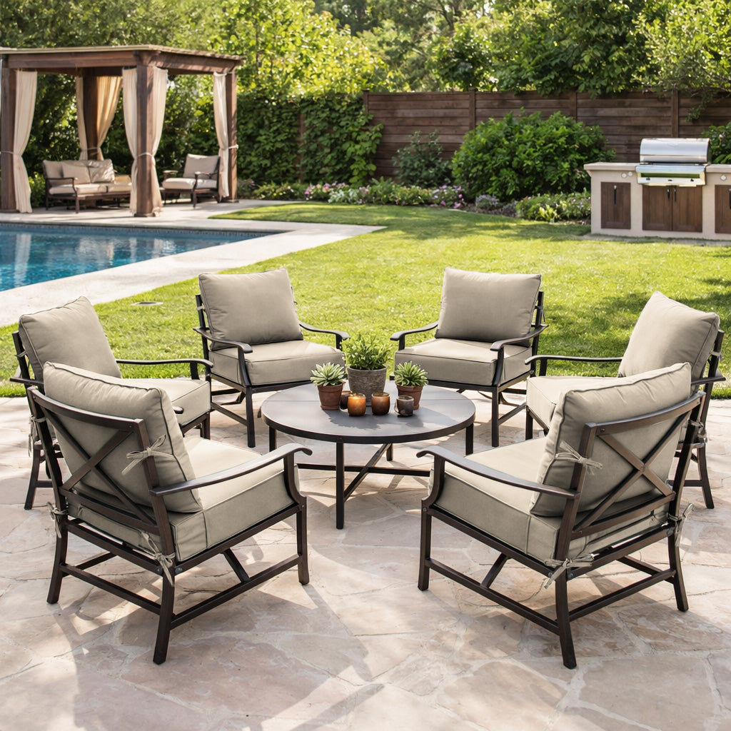 6 Pack Outdoor Deep Seat Cushion Pillow Set Cream