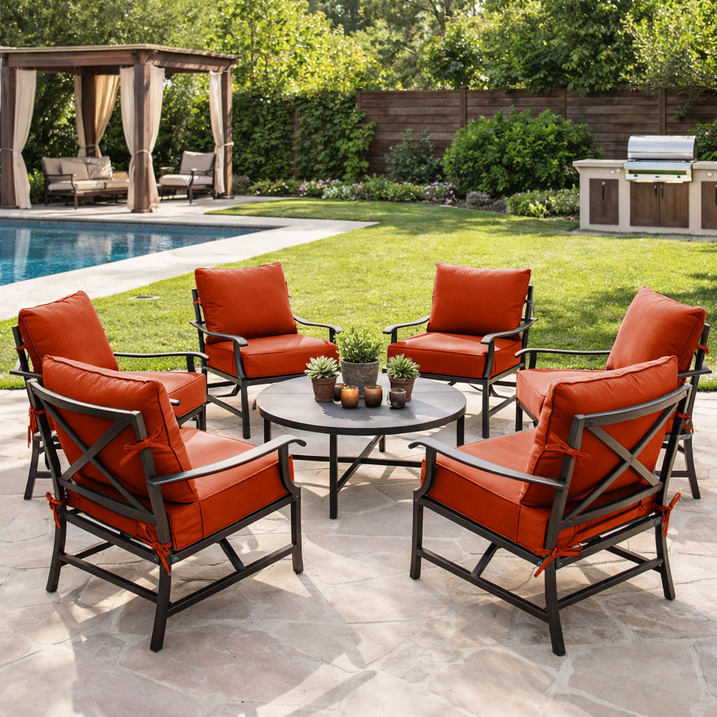 6 Pack Outdoor Deep Seat Cushion Pillow Set Orange Red