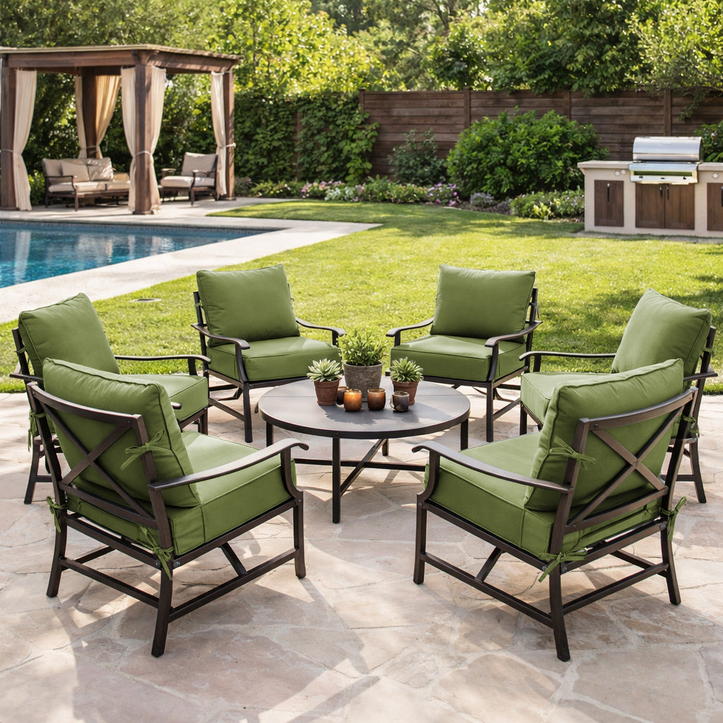 6 Pack Outdoor Deep Seat Cushion Pillow Set Light Green