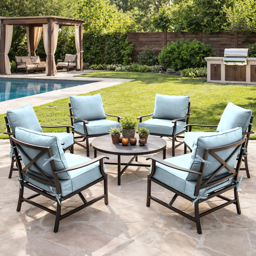 6 Pack Outdoor Deep Seat Cushion Pillow Set Sky Blue