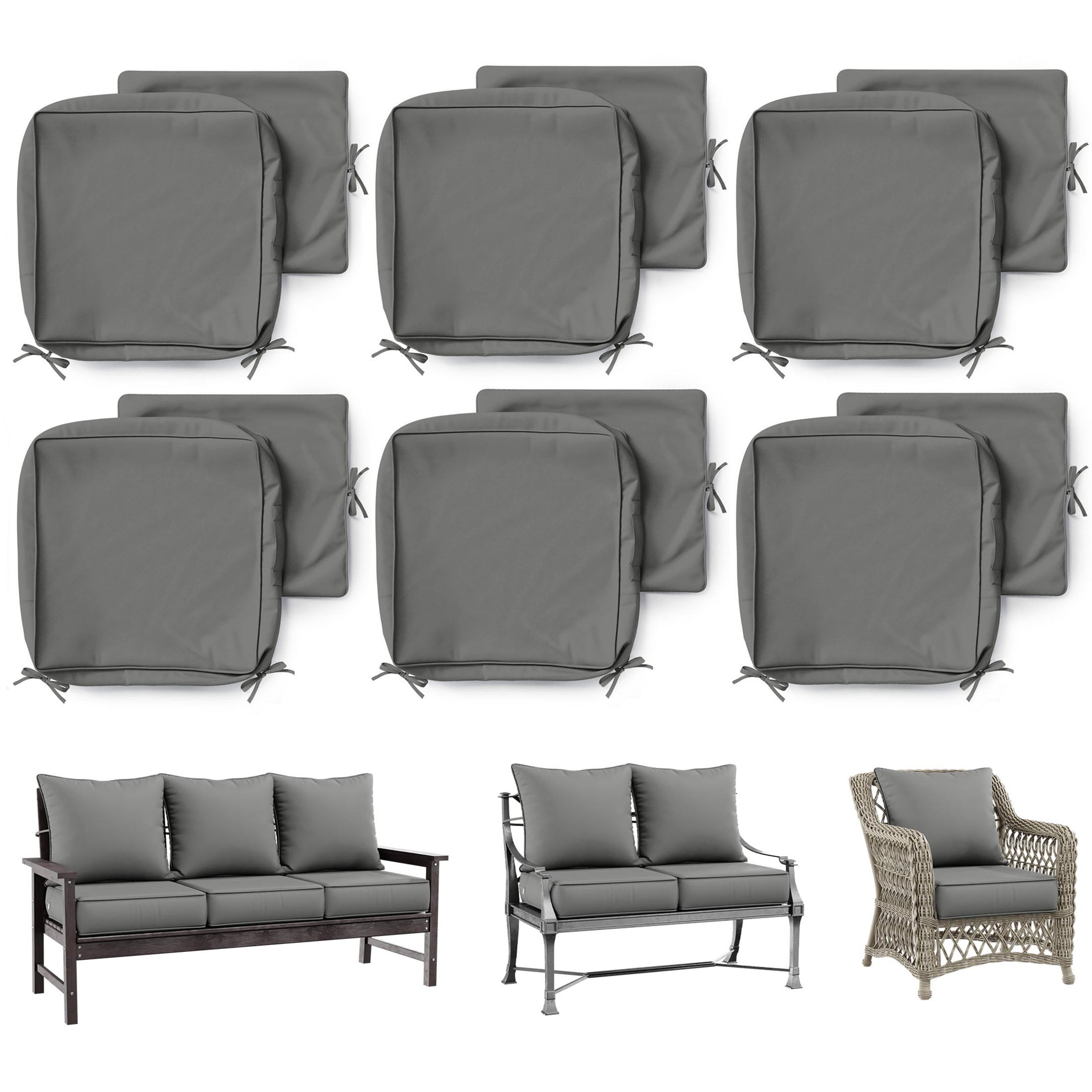 6 Pack Patio Cushion & Pillow Cover Set Light Gray
