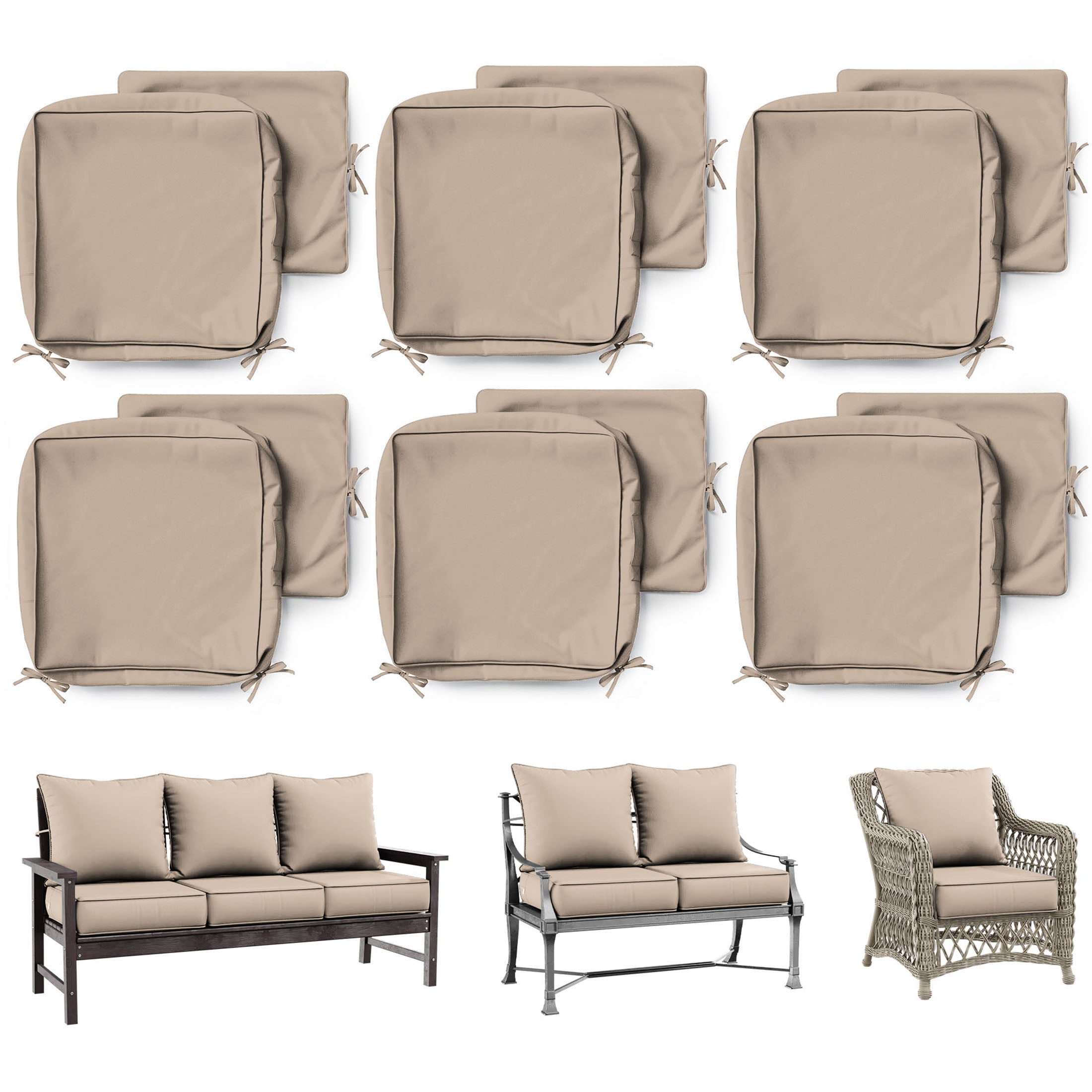 6 Pack Patio Cushion & Pillow Cover Set Sand
