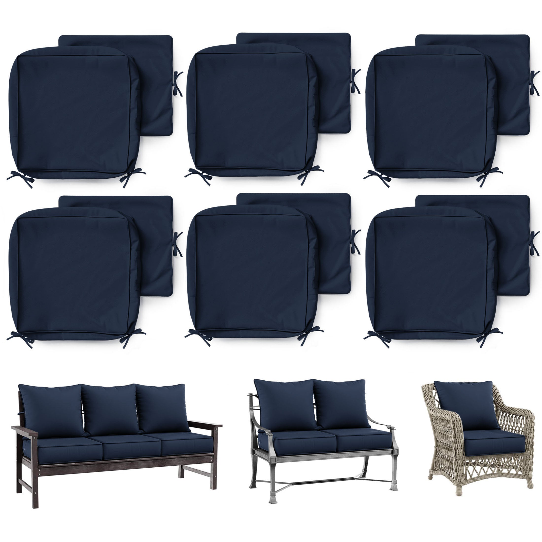6 Pack Patio Cushion & Pillow Cover Set Navy