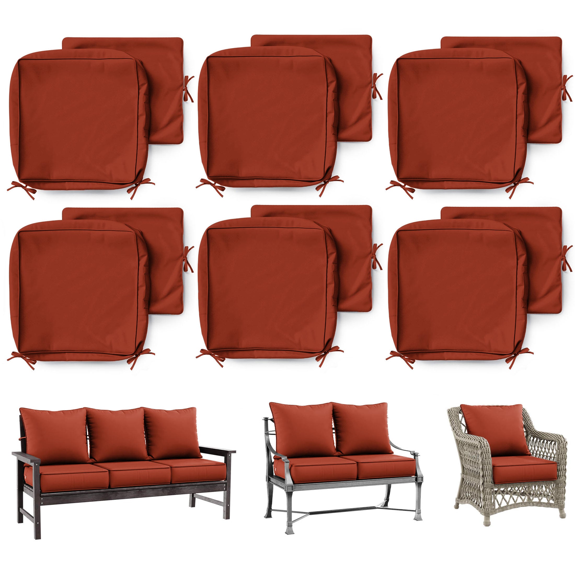 6 Pack Patio Cushion & Pillow Cover Set Terra Red