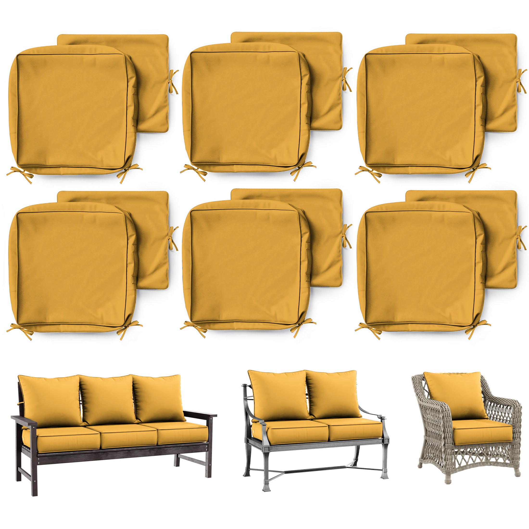 6 Pack Patio Cushion & Pillow Cover Set Yellow