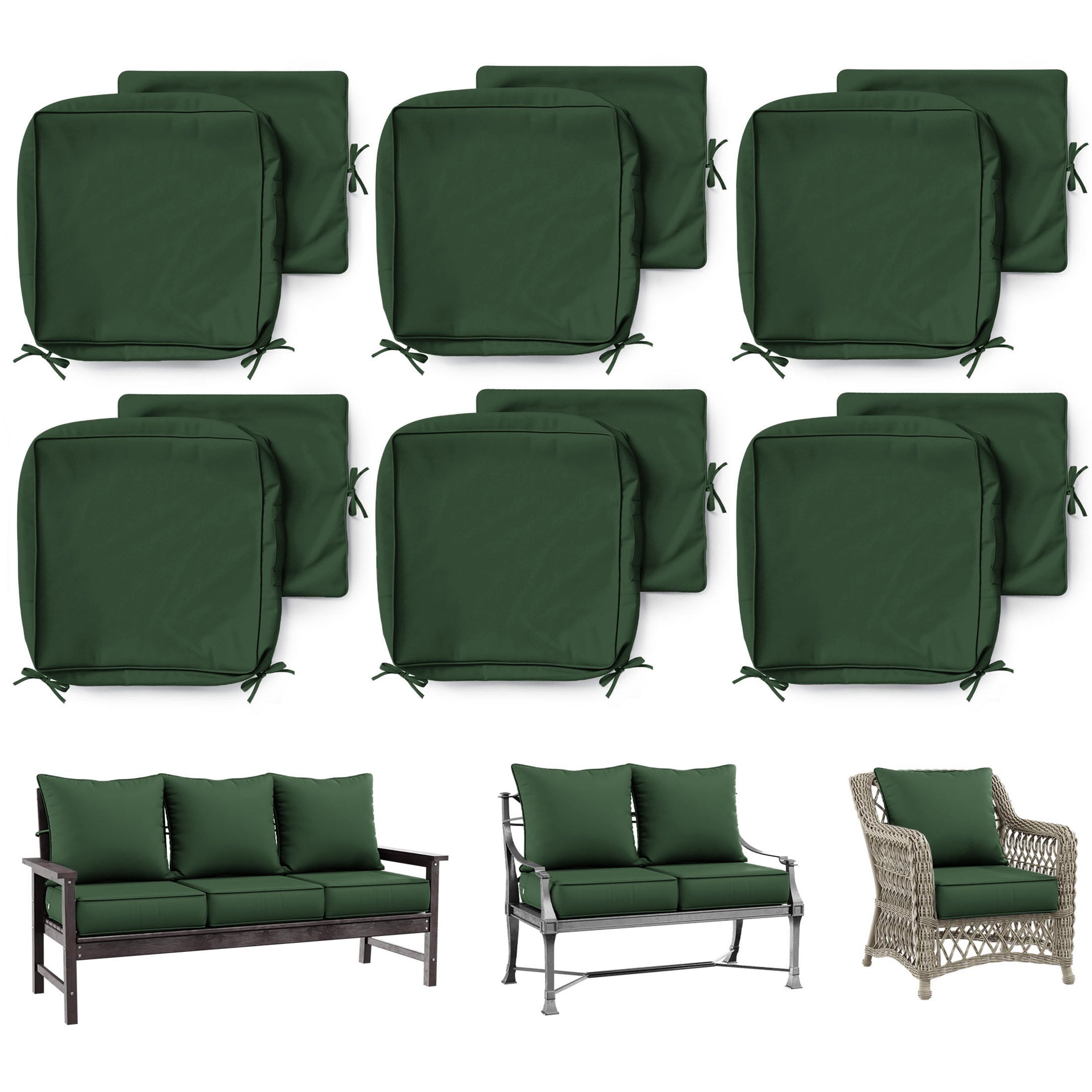 6 Pack Patio Cushion & Pillow Cover Set Olive Green