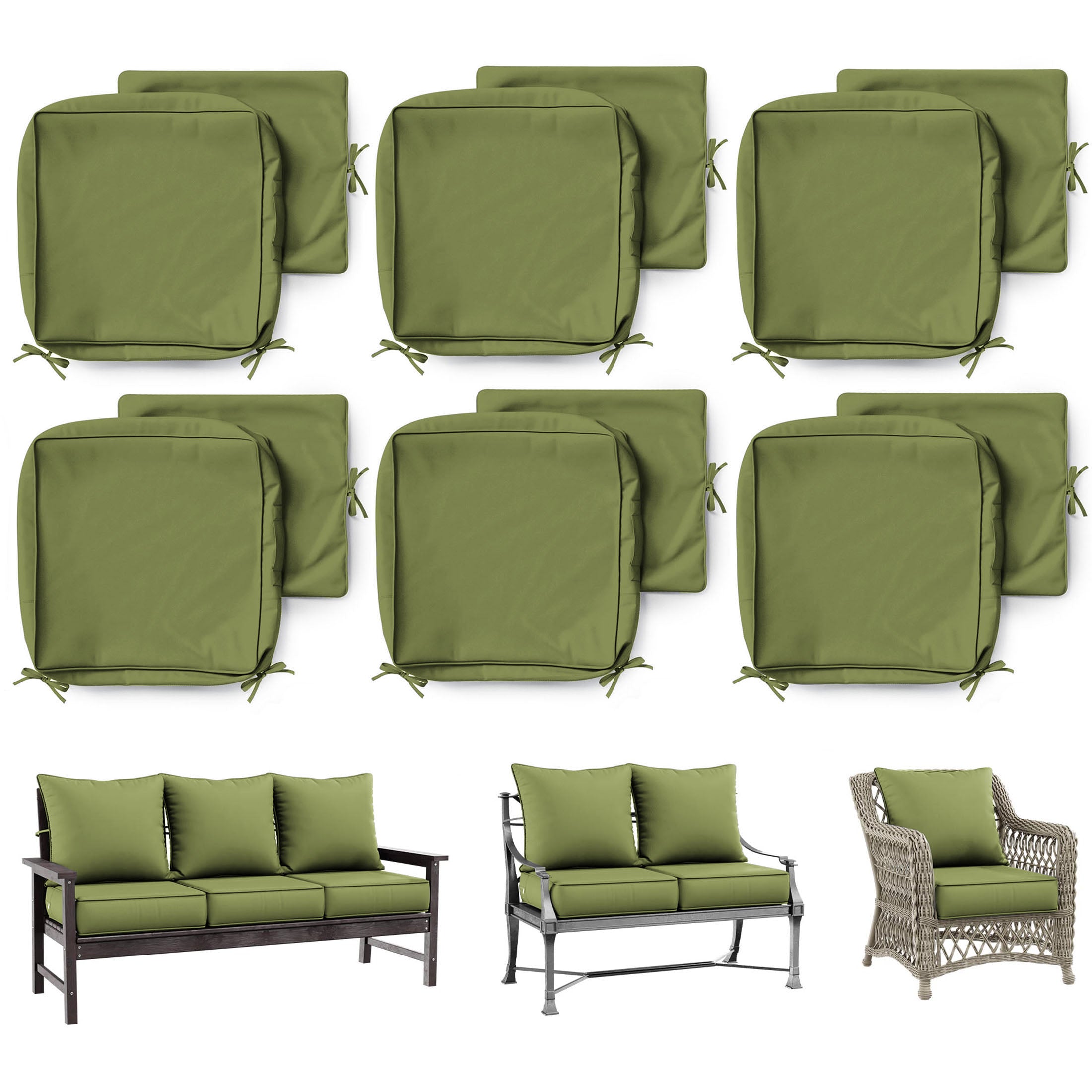 6 Pack Patio Cushion & Pillow Cover Set Light Green