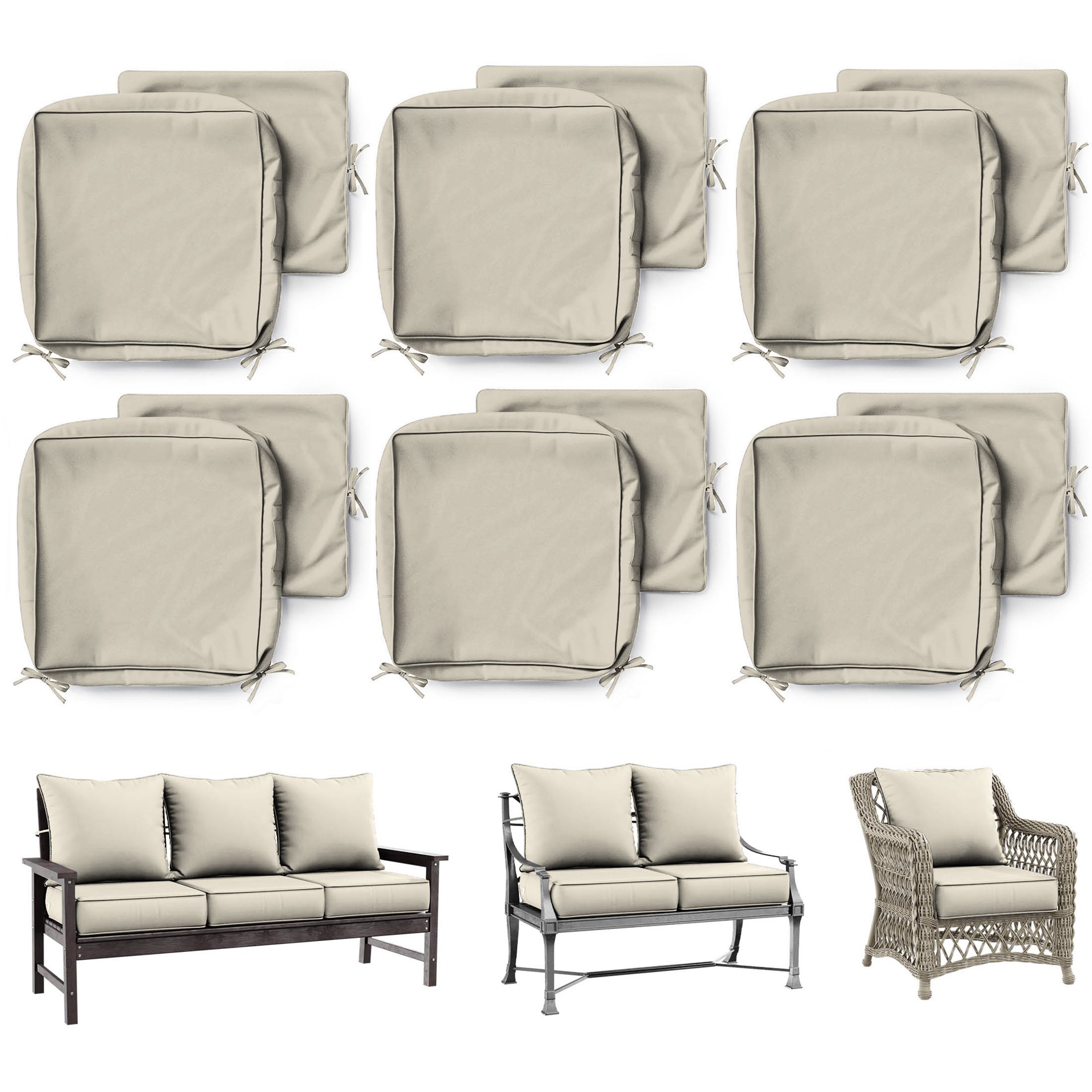 6 Pack Patio Cushion & Pillow Cover Set Cream