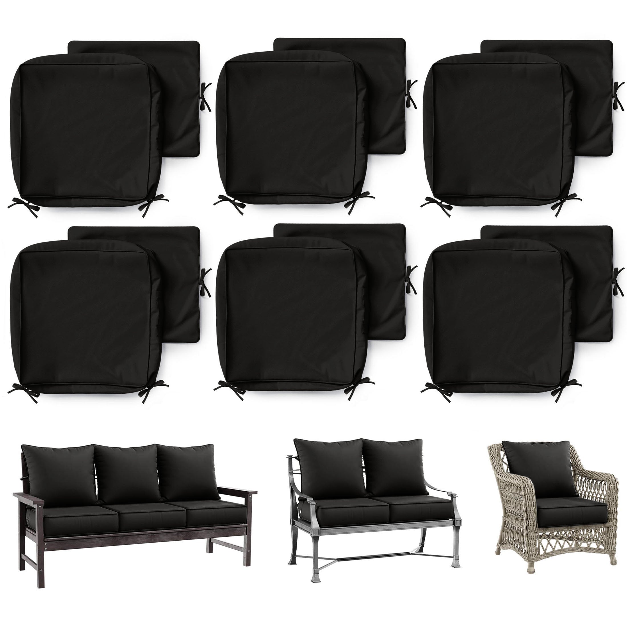 6 Pack Patio Cushion & Pillow Cover Set Black