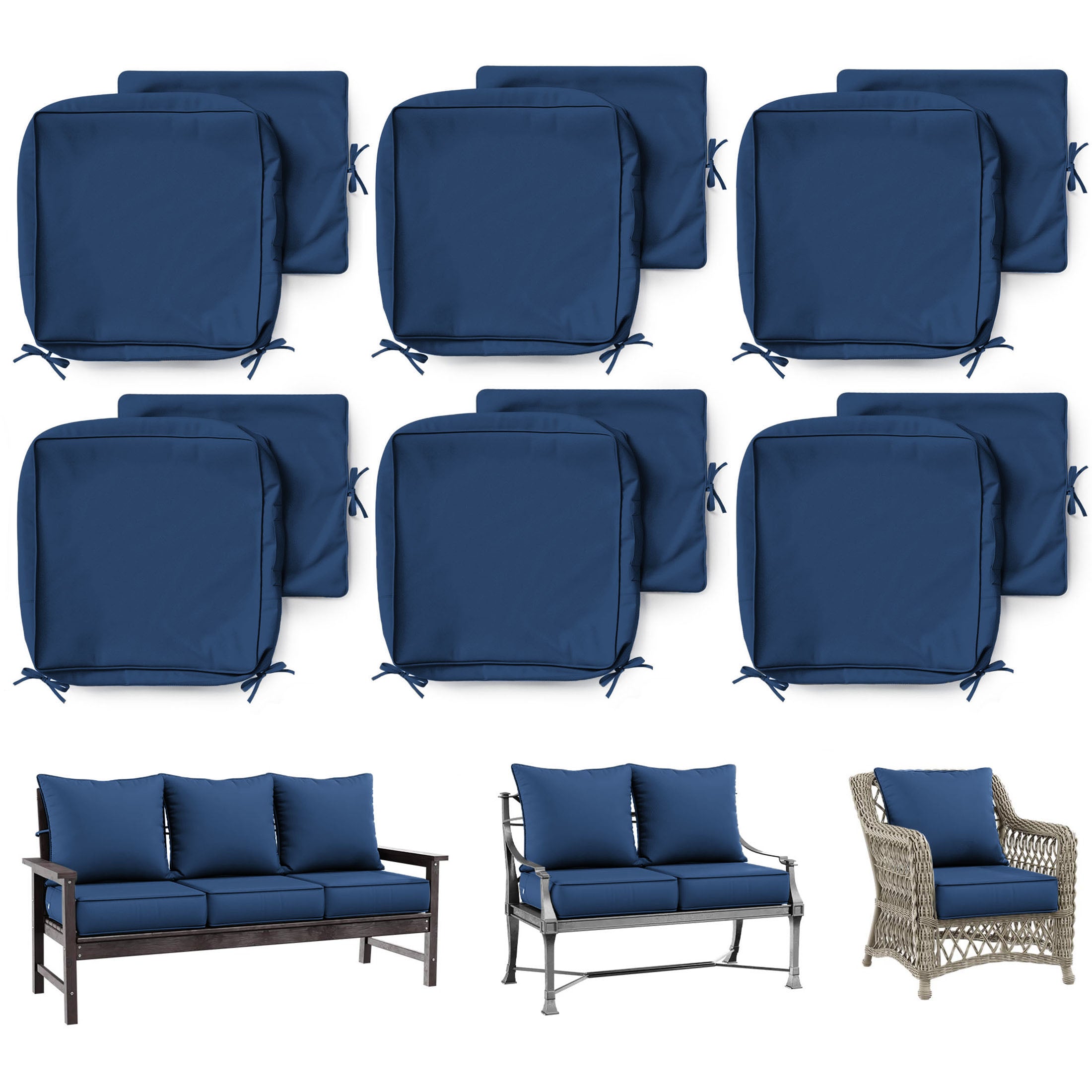 6 Pack Patio Cushion & Pillow Cover Set Blue