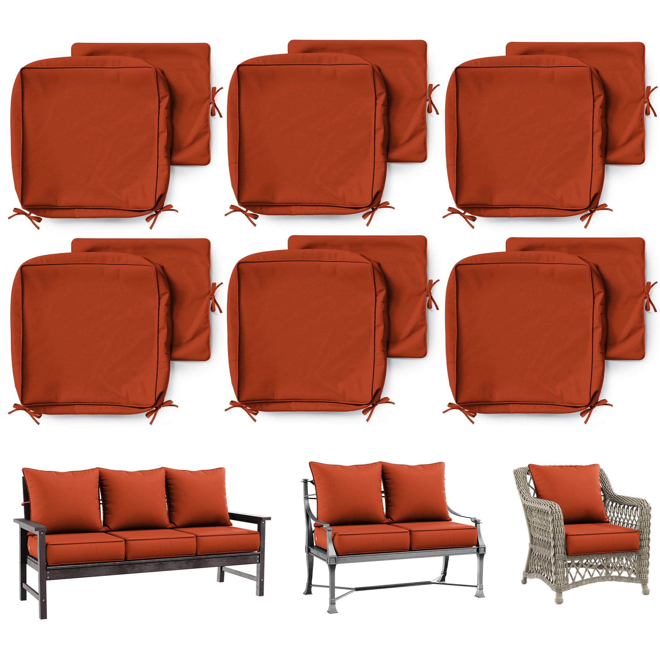 6 Pack Patio Cushion & Pillow Cover Set Orange Red