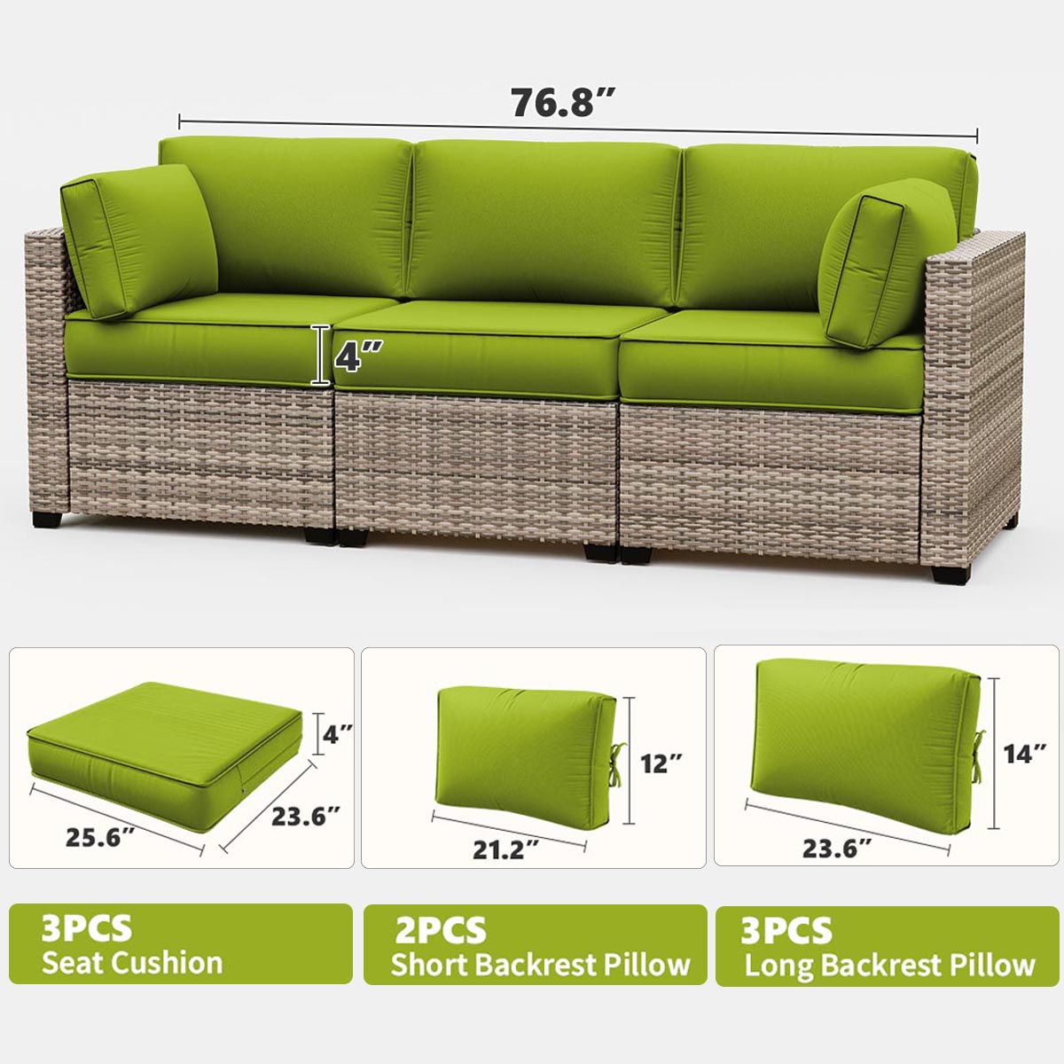WNP cushion 8PCS Patio Sectional Cushion Set 4 inches thickness