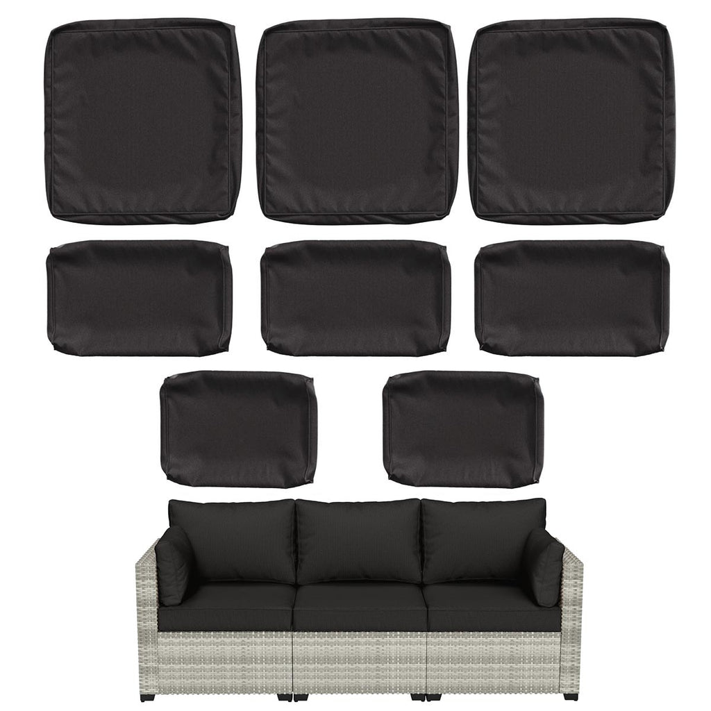 WNP cushion 8PCS Outdoor Replacement Cushion Covers for Patio Furniture Black
