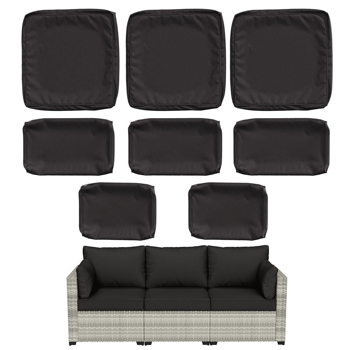 WNP cushion 8PCS Outdoor Replacement Cushion Covers for Patio Furniture Black
