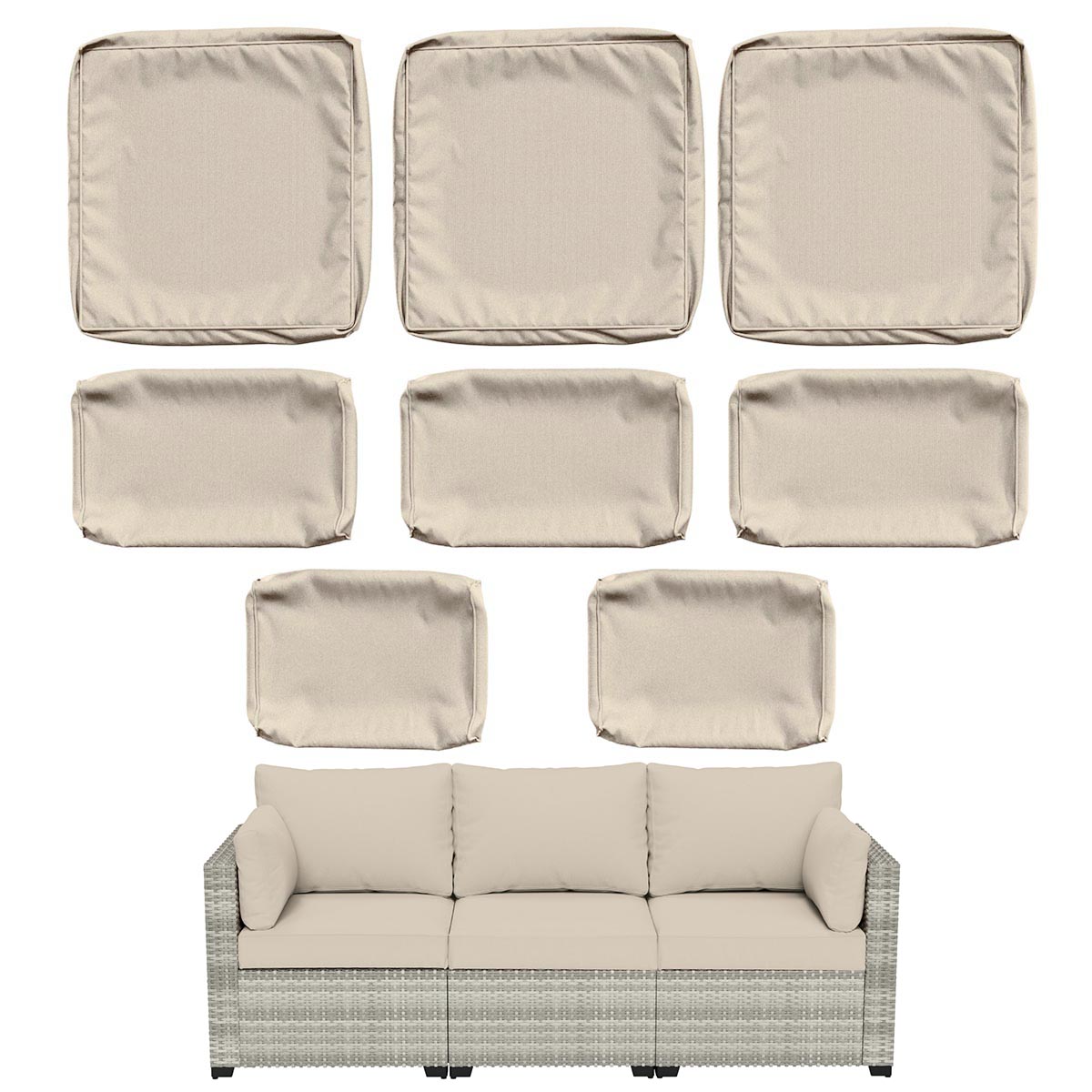 WNP cushion 8PCS Outdoor Replacement Cushion Covers for Patio Furniture Cream