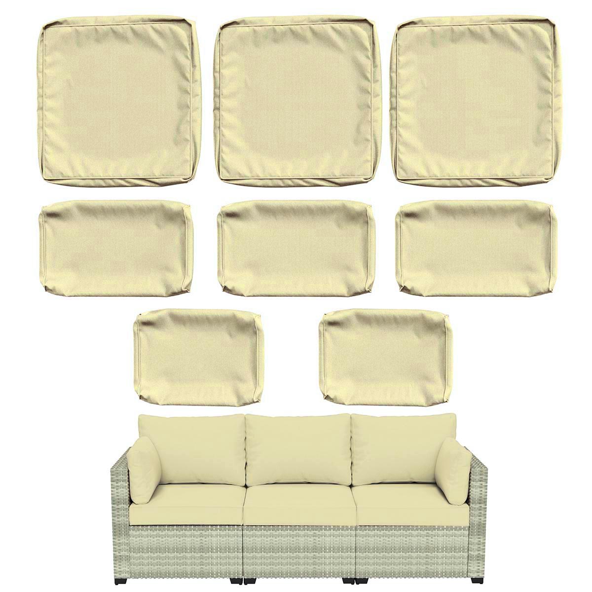 WNP cushion 8PCS Outdoor Replacement Cushion Covers for Patio Furniture Light Yellow