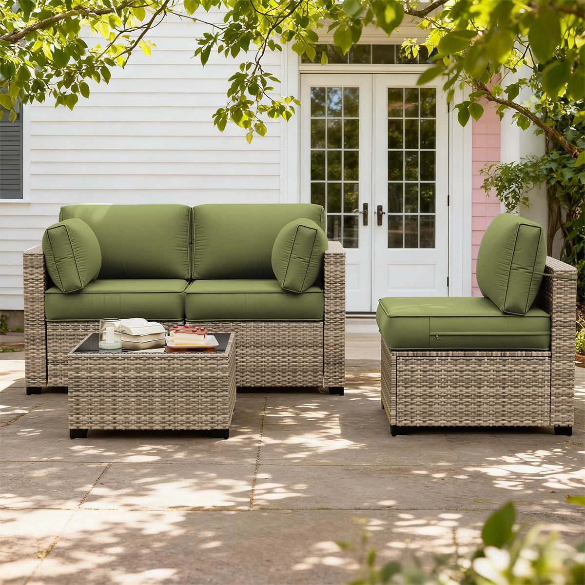 8PCS Patio Sectional Cushion Set 4 inches thickness Light Green