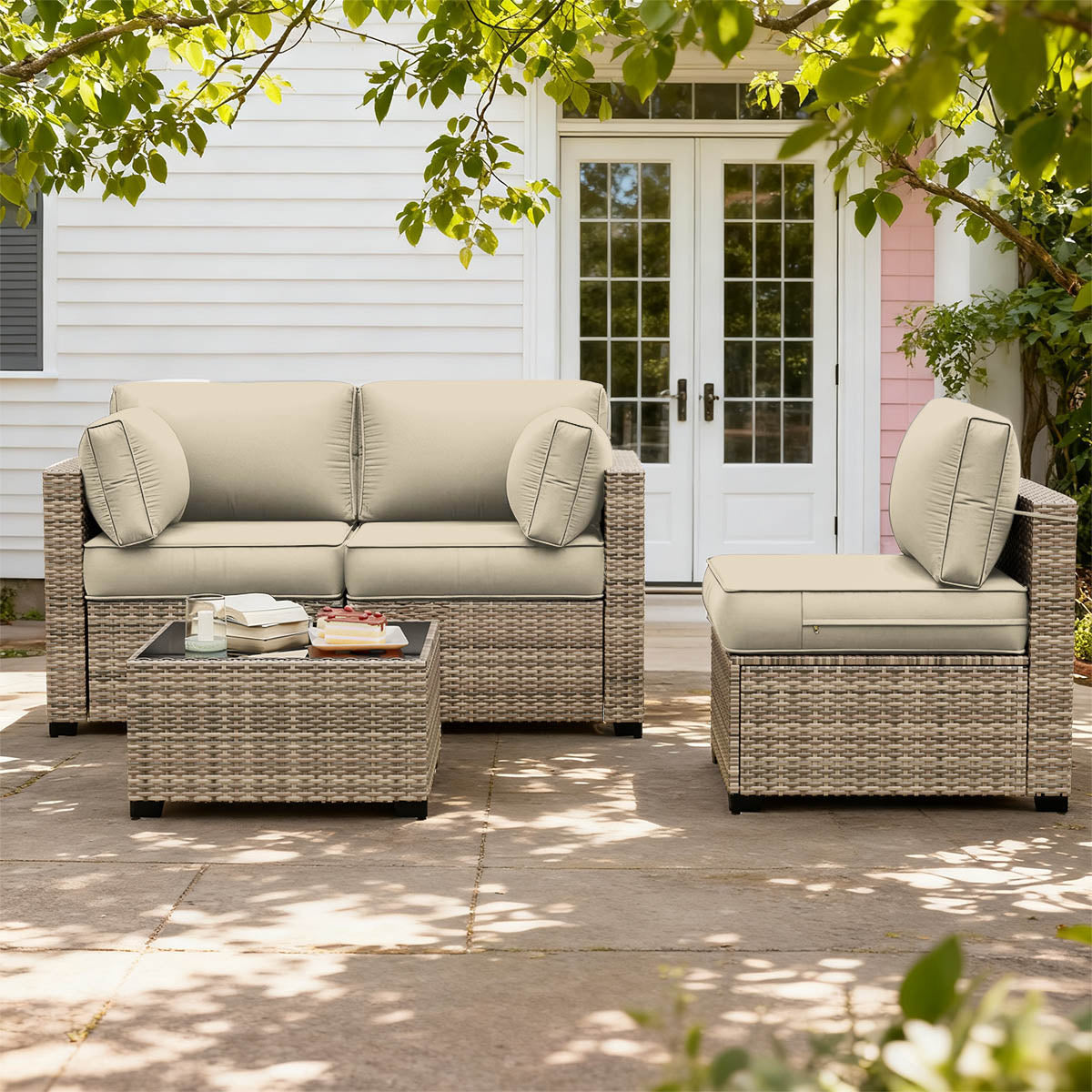 8PCS Patio Sectional Cushion Set 4 inches thickness Cream