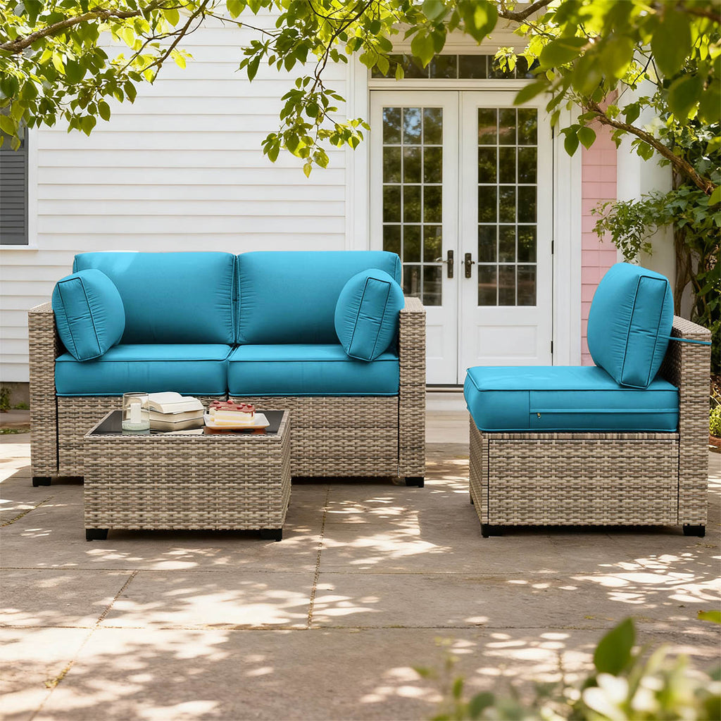 8PCS Patio Sectional Cushion Set 4 inches thickness Aqua Blue
